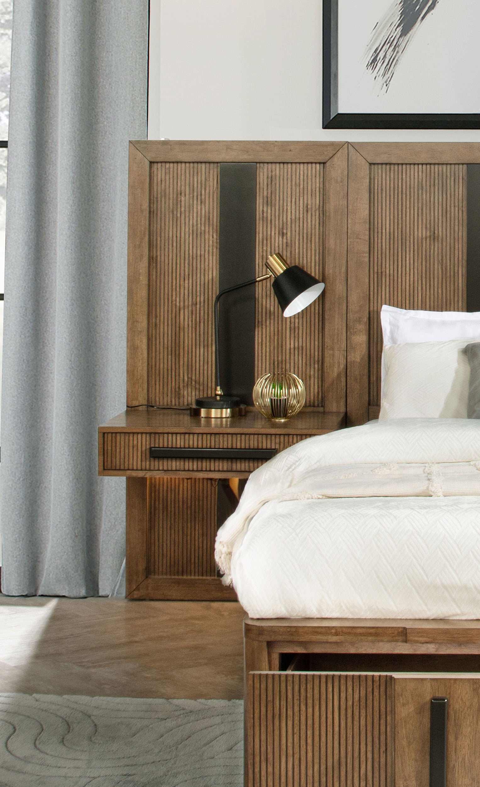 Terrace Eastern King Wall Panel Storage Bed Ash Brown - Tampa Furniture Outlet