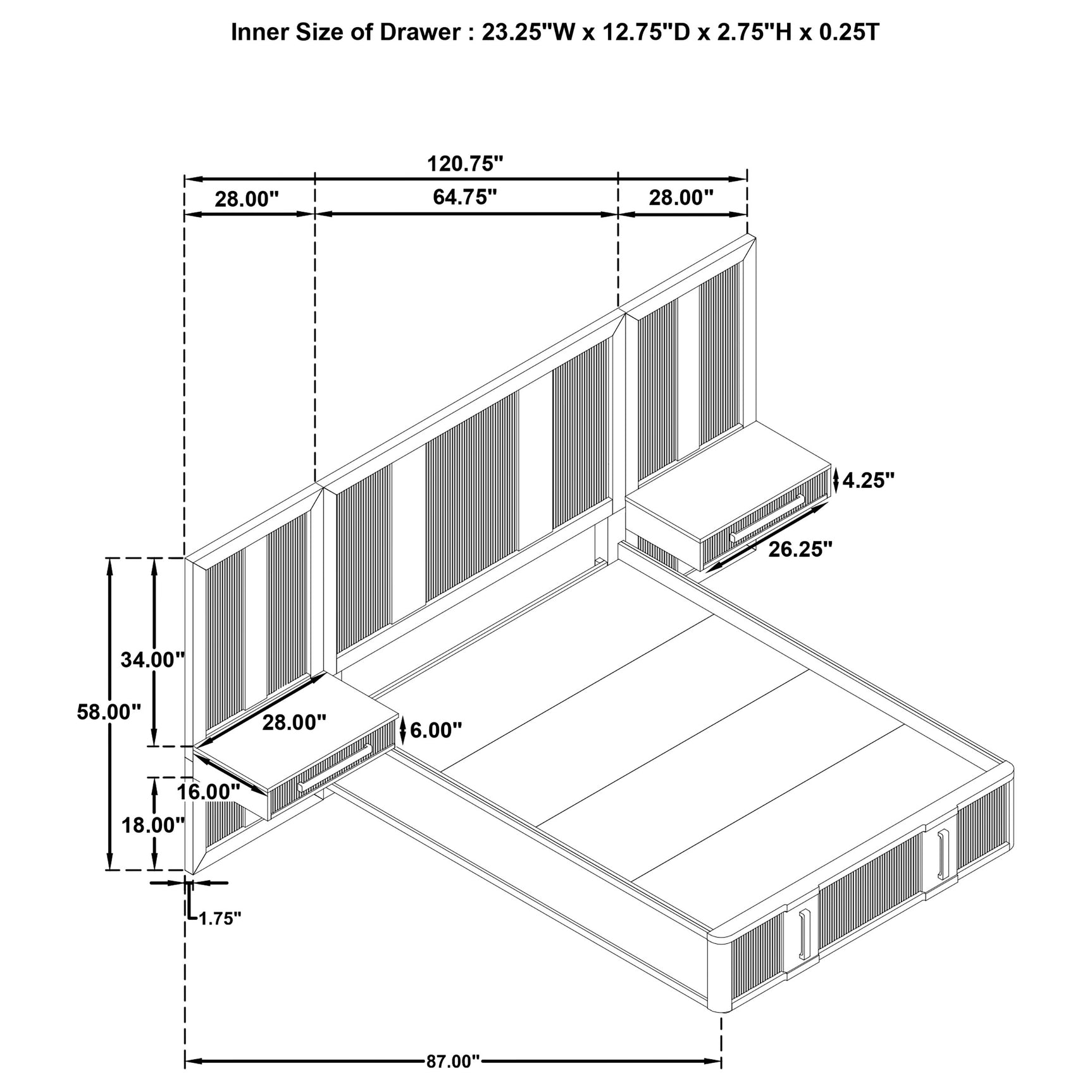 Terrace Queen Wall Panel Storage Bed Ash Brown - Tampa Furniture Outlet