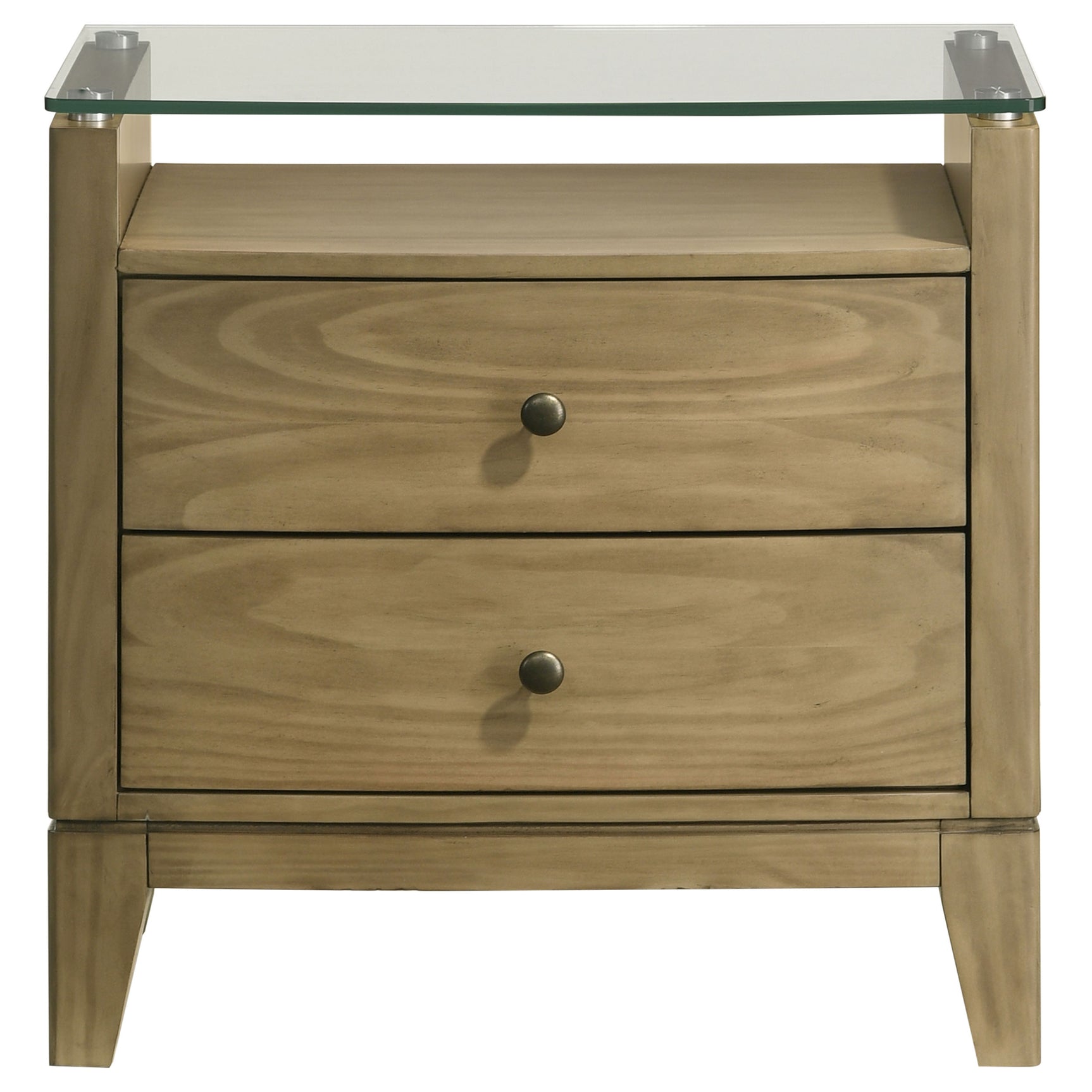 Granada 2-drawer Glass Top Nightstand Natural Pine - Tampa Furniture Outlet