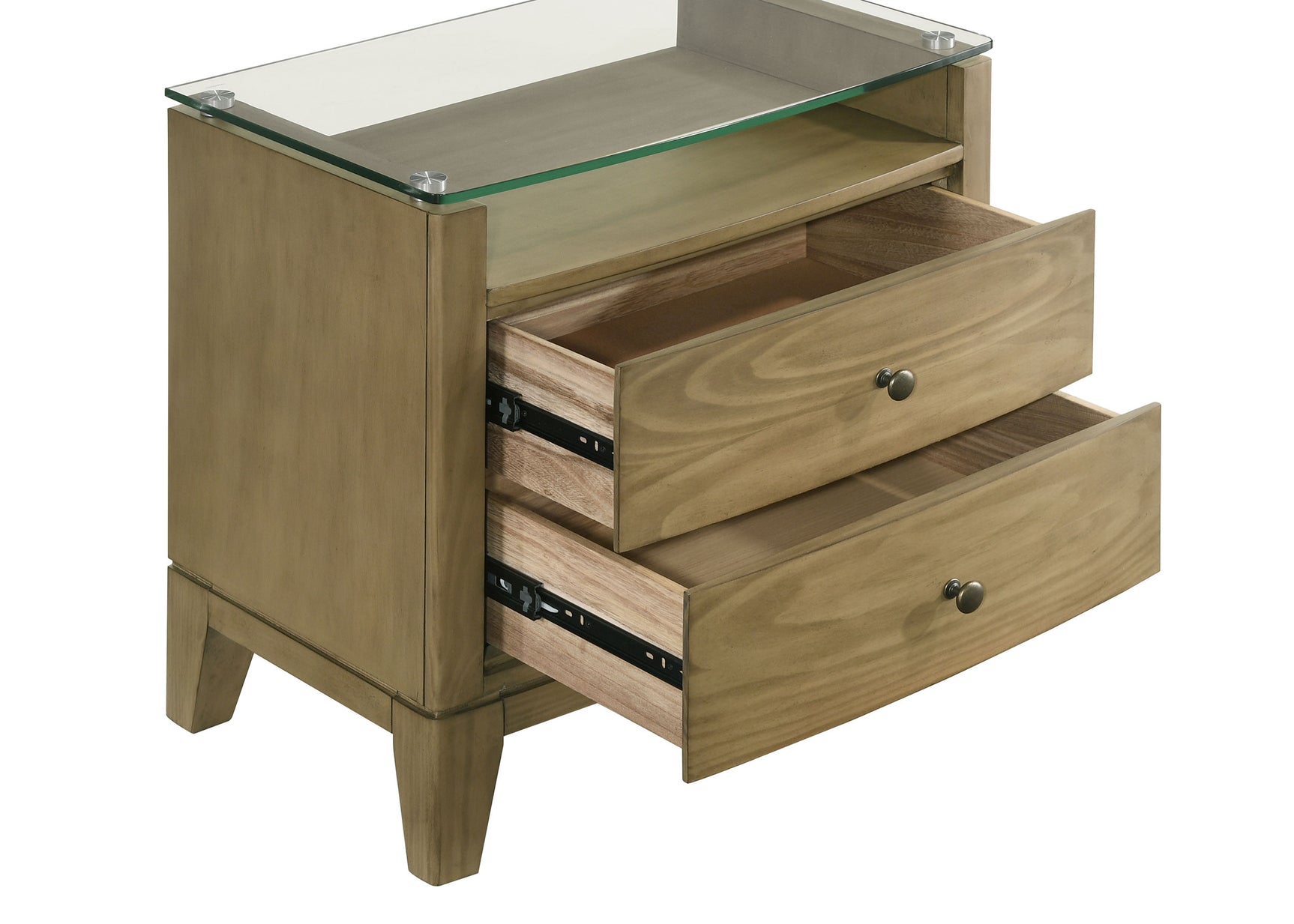 Granada 2-drawer Glass Top Nightstand Natural Pine - Tampa Furniture Outlet