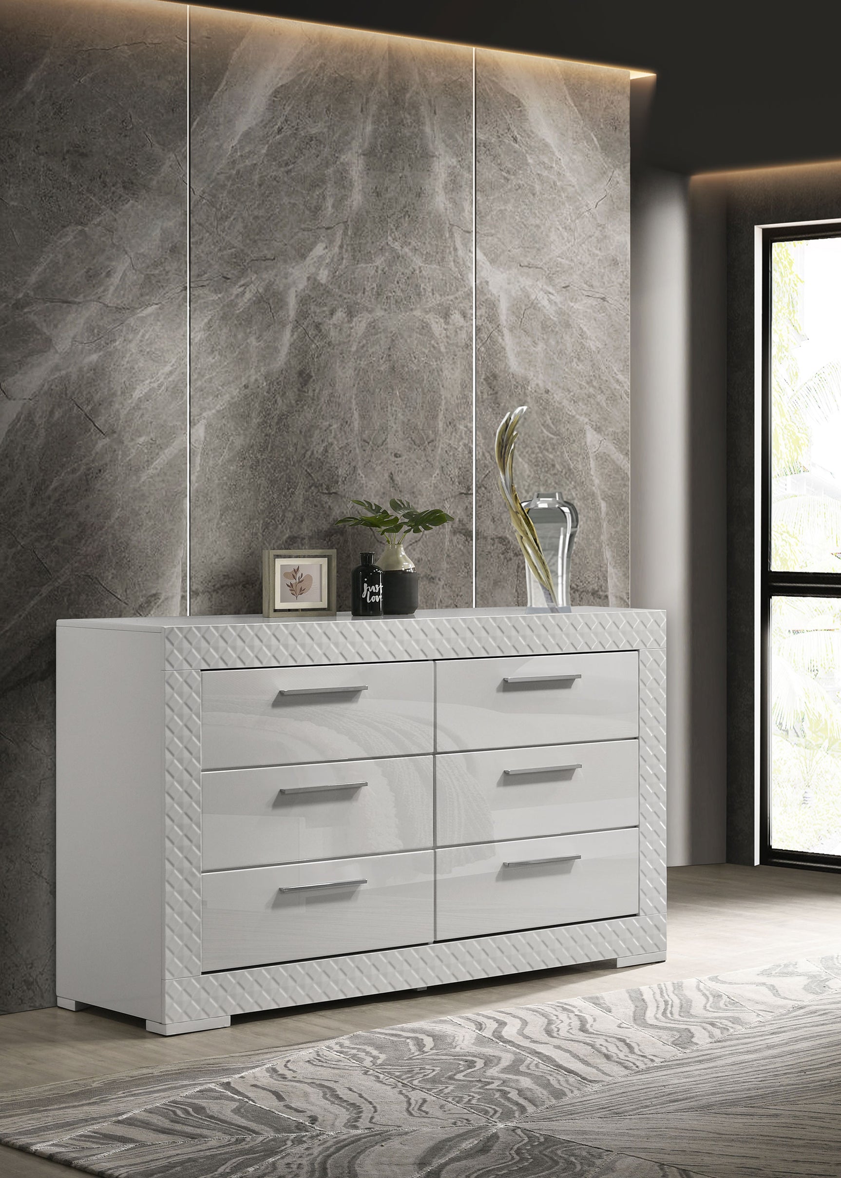 Ives 6-drawer Dresser Cabinet White High Gloss - Tampa Furniture Outlet