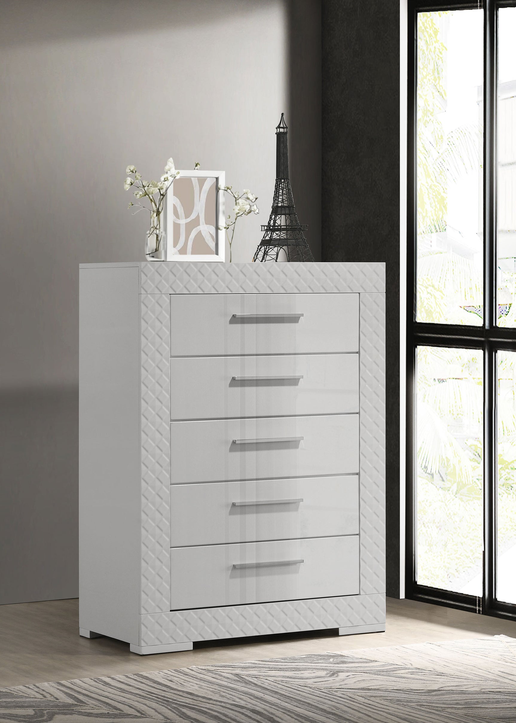 Ives 5-drawer Bedroom Chest of Drawers White High Gloss - Tampa Furniture Outlet