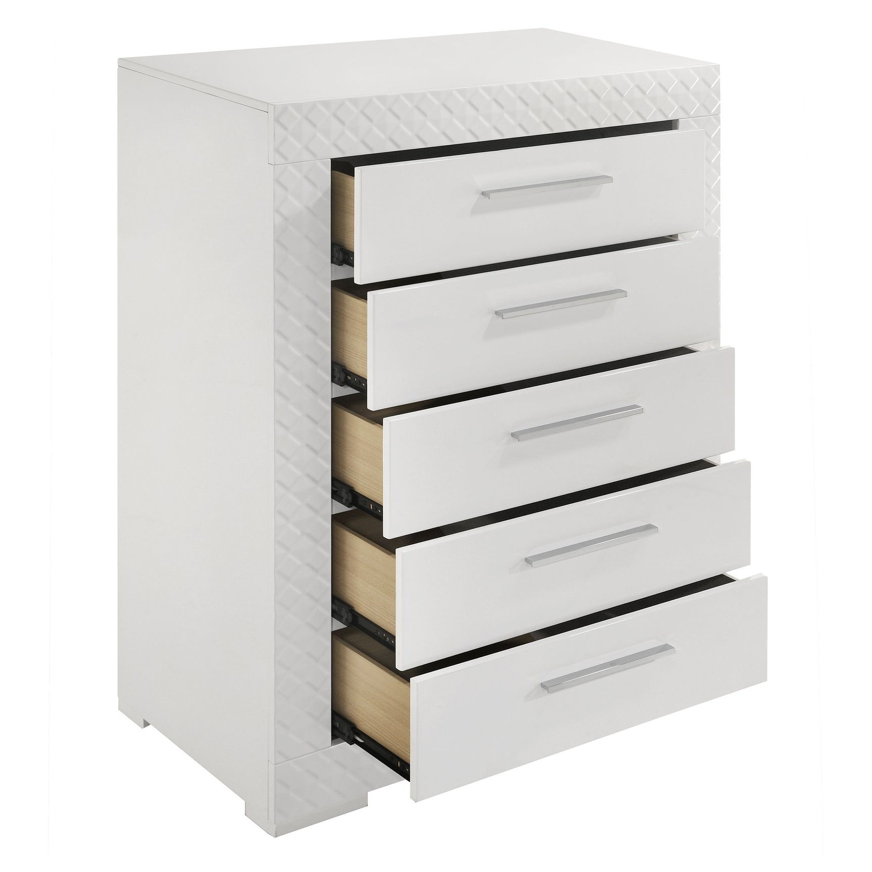 Ives 5-drawer Bedroom Chest of Drawers White High Gloss - Tampa Furniture Outlet