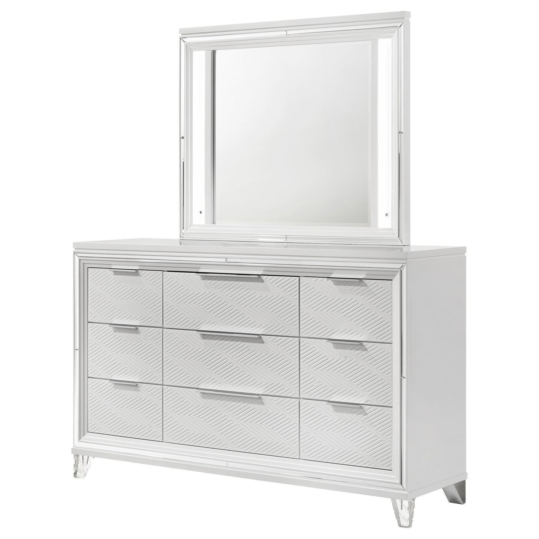 Marmore 9-drawer Dresser and LED Mirror White - Tampa Furniture Outlet