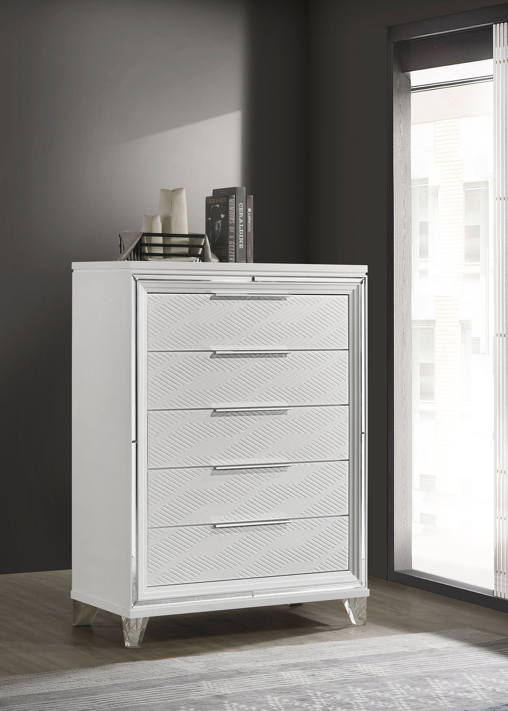 Marmore 5-drawer Bedroom Chest of Drawers White - Tampa Furniture Outlet