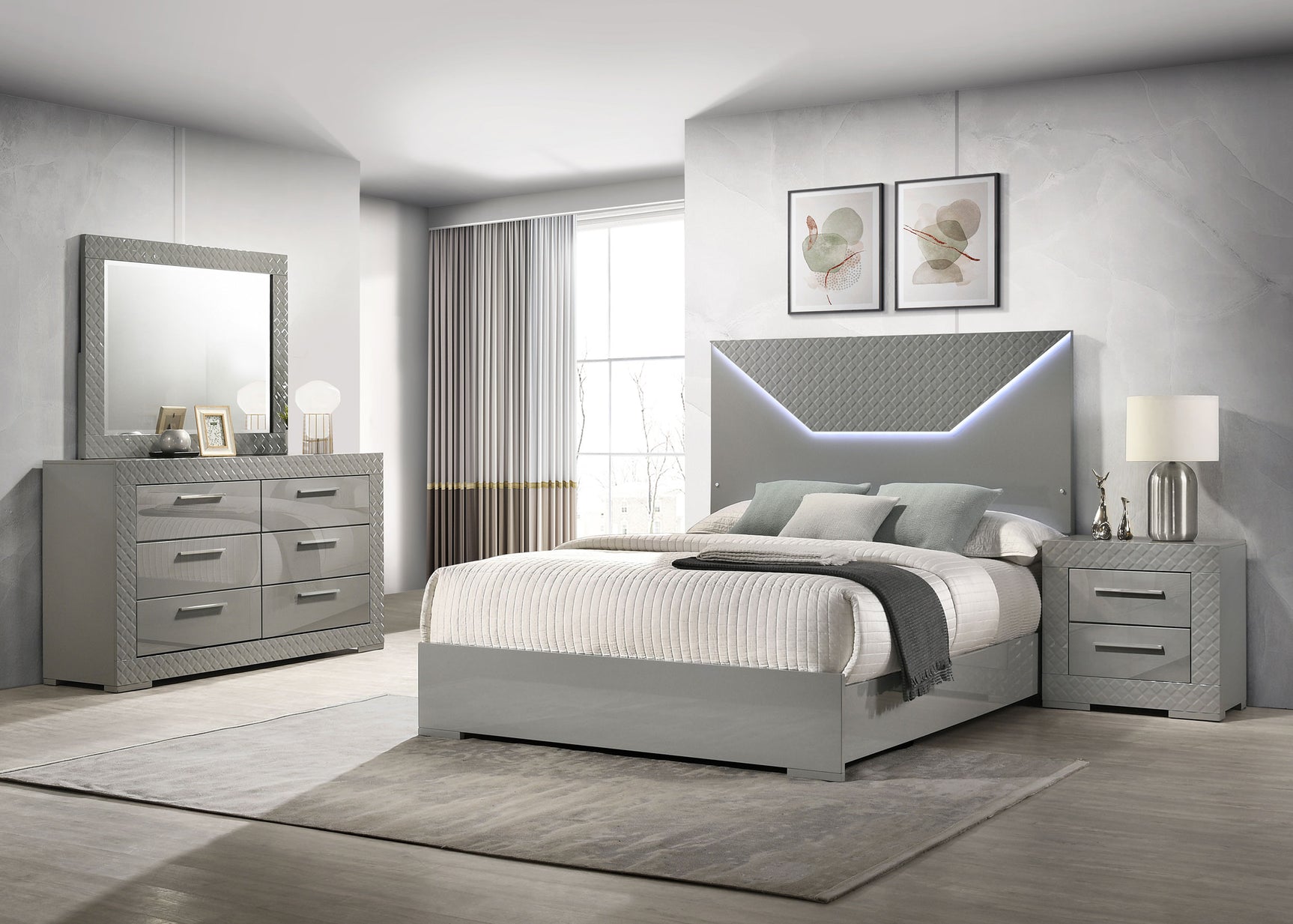 Tampa Furniture Outlet - Coaster - Ives 4-piece Eastern King Bedroom Set Grey High Gloss - 224971KE-S4