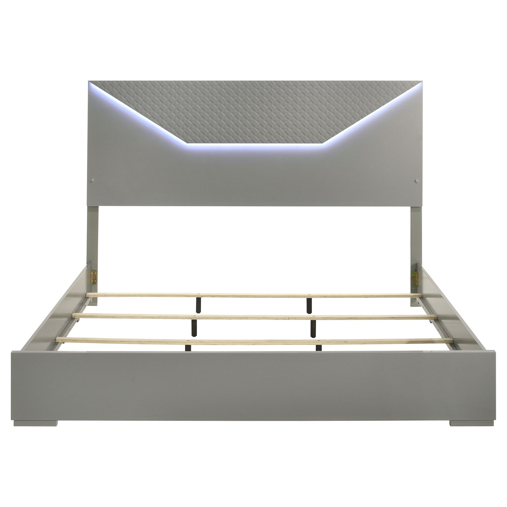 Ives Eastern King Panel Bed LED Headboard Grey High Gloss - Tampa Furniture Outlet