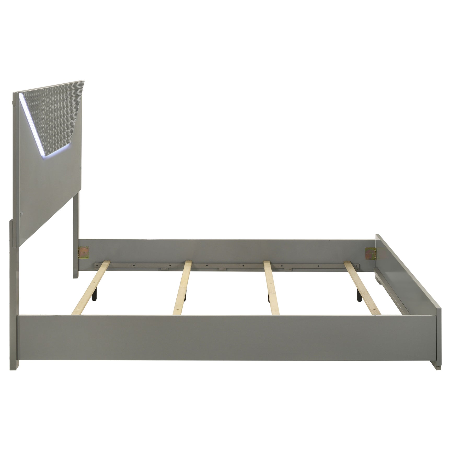 Ives Eastern King Panel Bed LED Headboard Grey High Gloss - Tampa Furniture Outlet