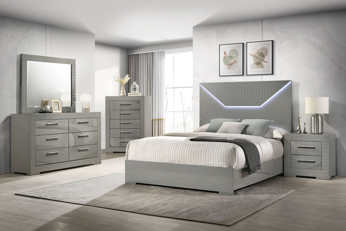 Tampa Furniture Outlet - Coaster - Ives 5-piece Queen Bedroom Set Grey High Gloss - 224971Q-S5