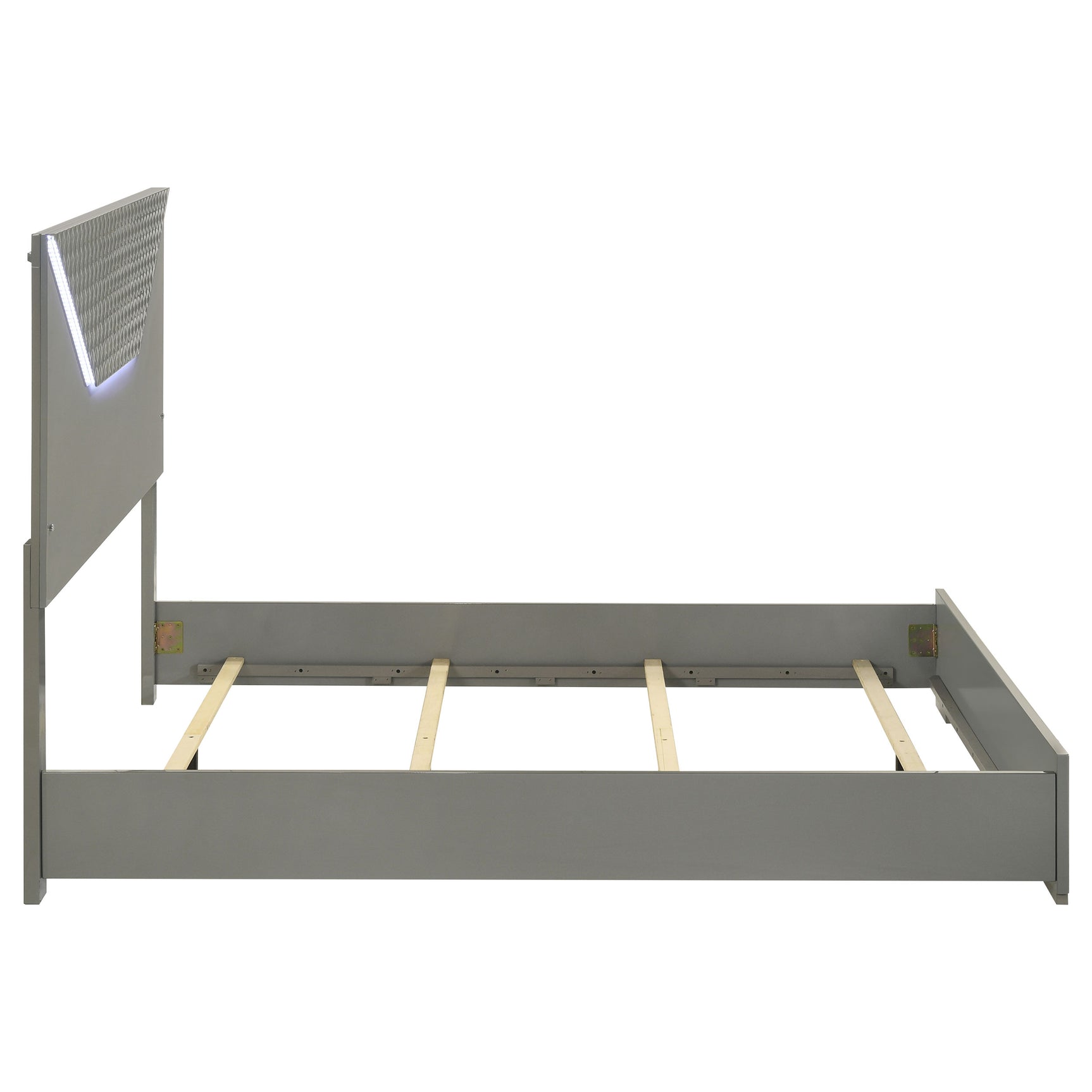 Ives Queen Panel Bed LED Headboard Grey High Gloss - Tampa Furniture Outlet
