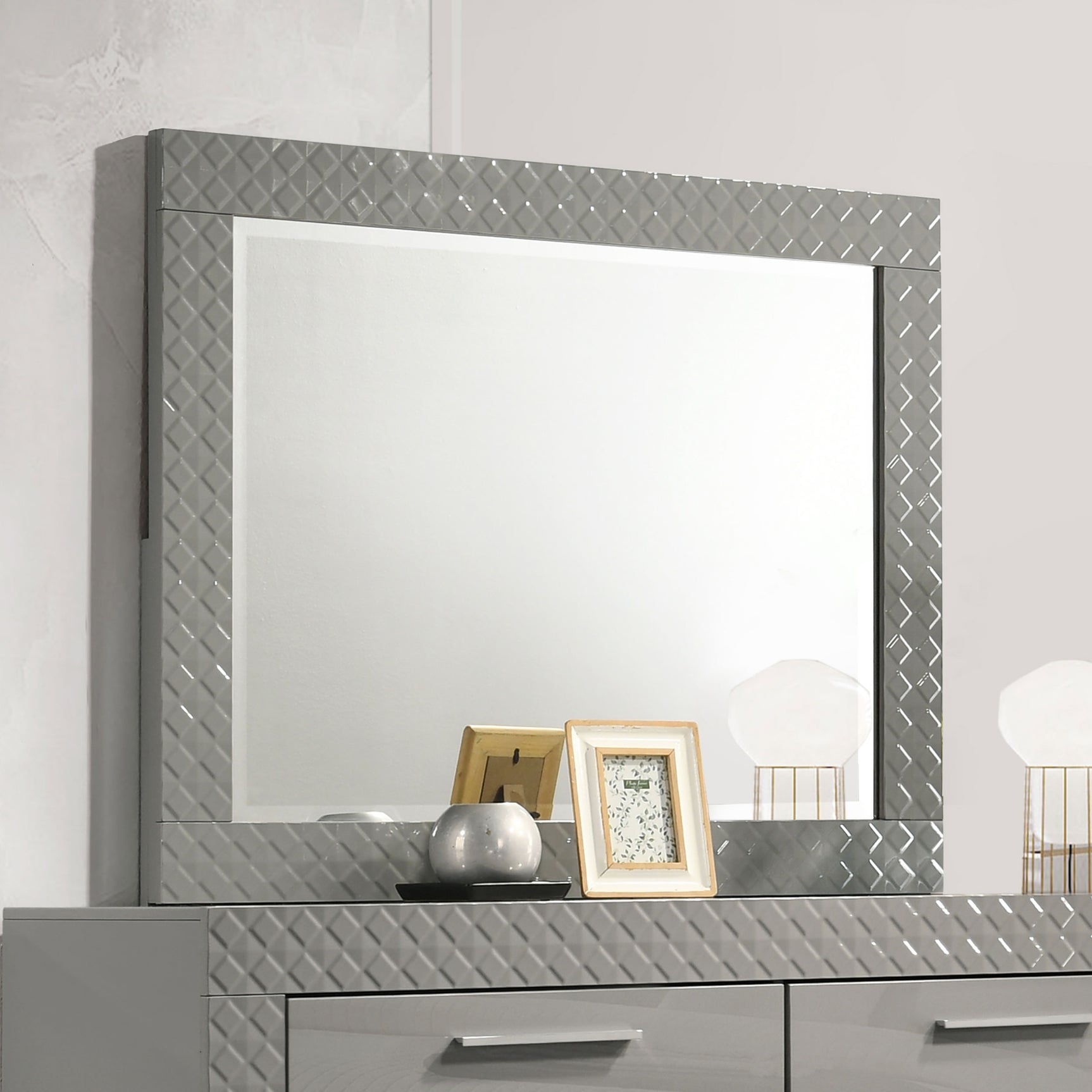 Ives Dresser Mirror Grey High Gloss - Tampa Furniture Outlet