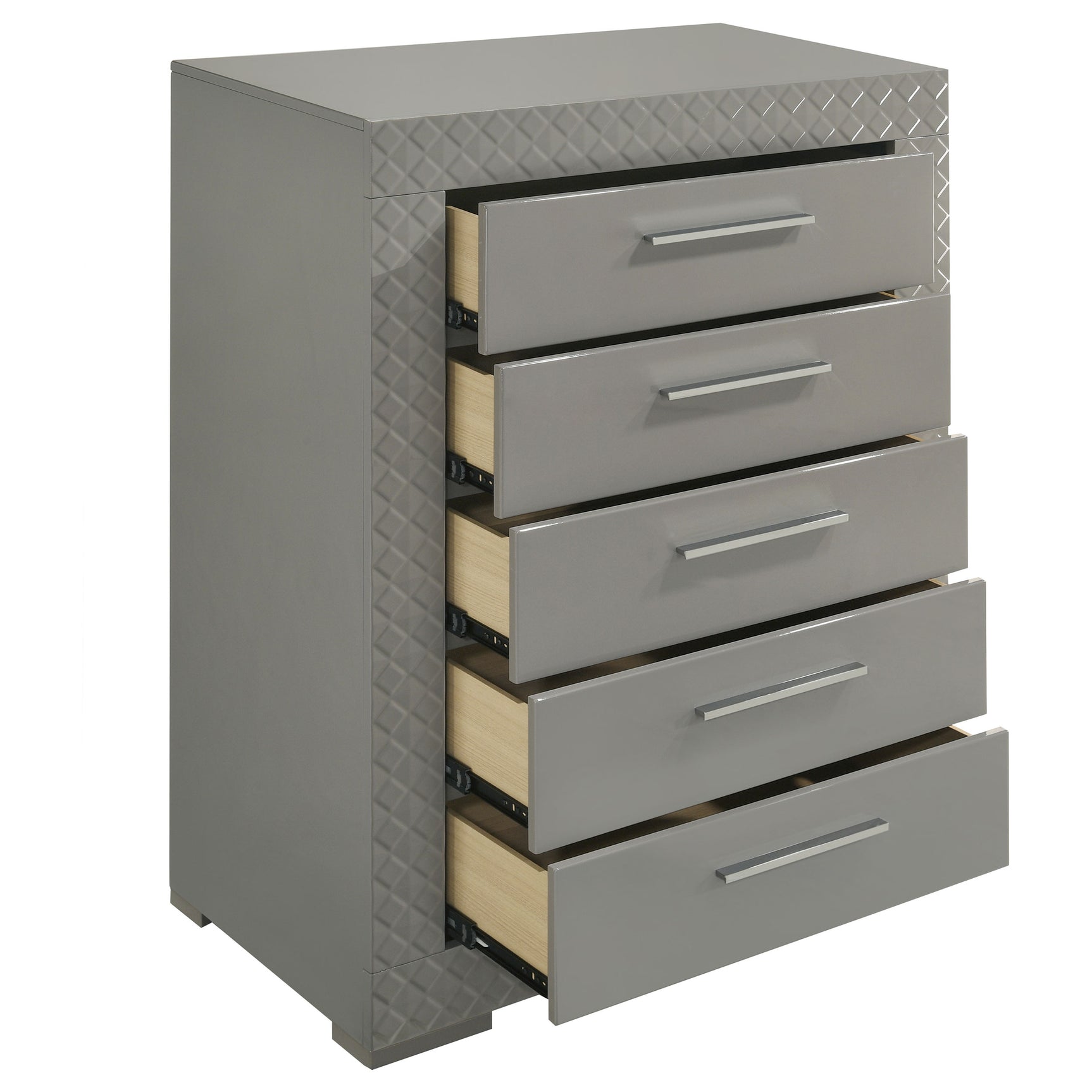 Ives 5-drawer Bedroom Chest of Drawers Grey High Gloss - Tampa Furniture Outlet