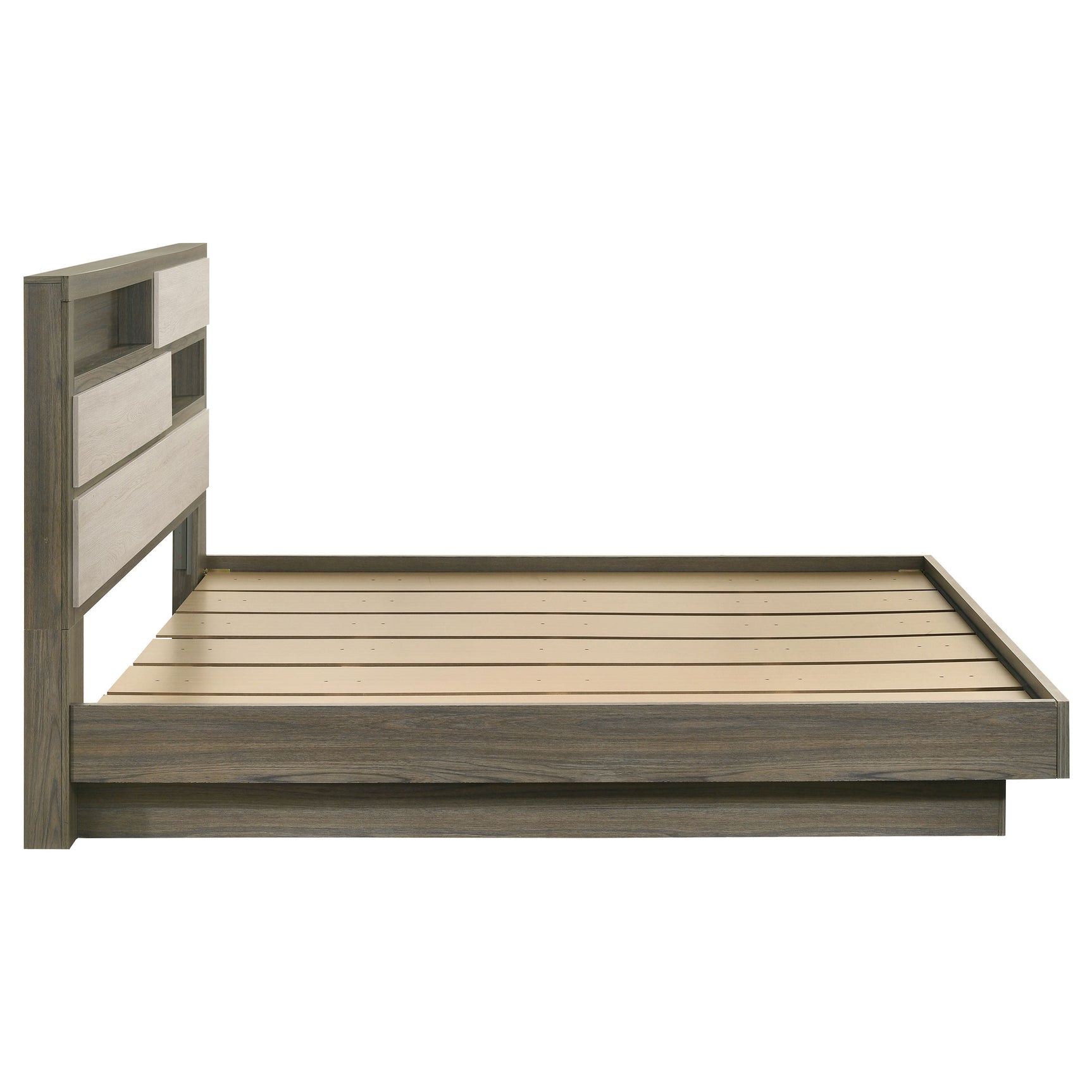 Fenwick Eastern King Bed Bookcase Headboard Grey Oak - Tampa Furniture Outlet