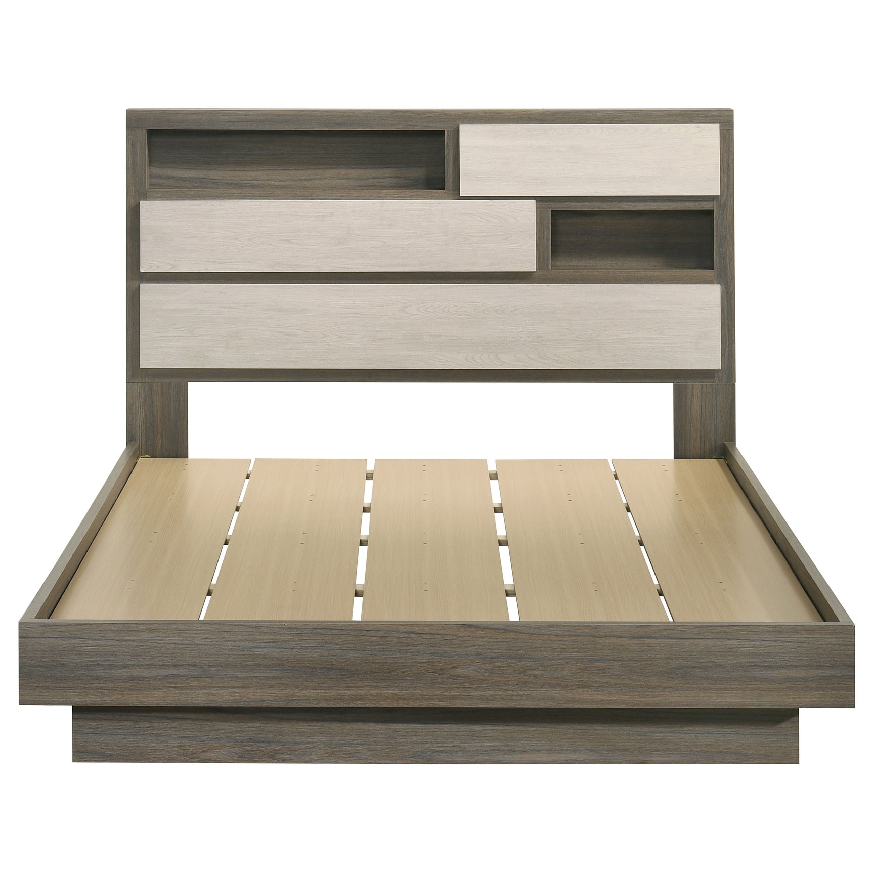 Fenwick Queen Bed Bookcase Headboard Grey Oak - Tampa Furniture Outlet