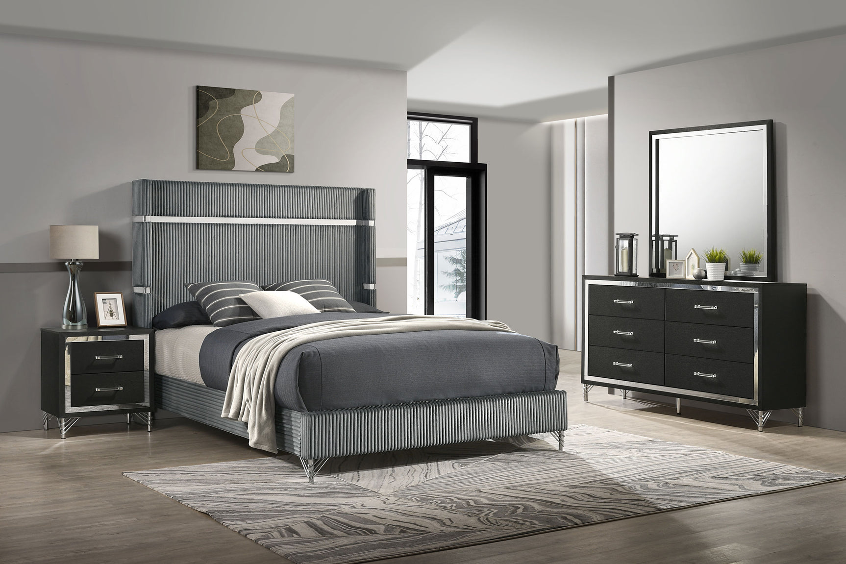 Tampa Furniture Outlet - Coaster - Lucia 4-piece Eastern King Bedroom Set Grey and Black - 224991KE-S4