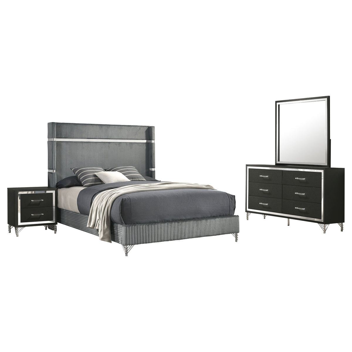 Lucia 4-piece Queen Bedroom Set Grey and Black
