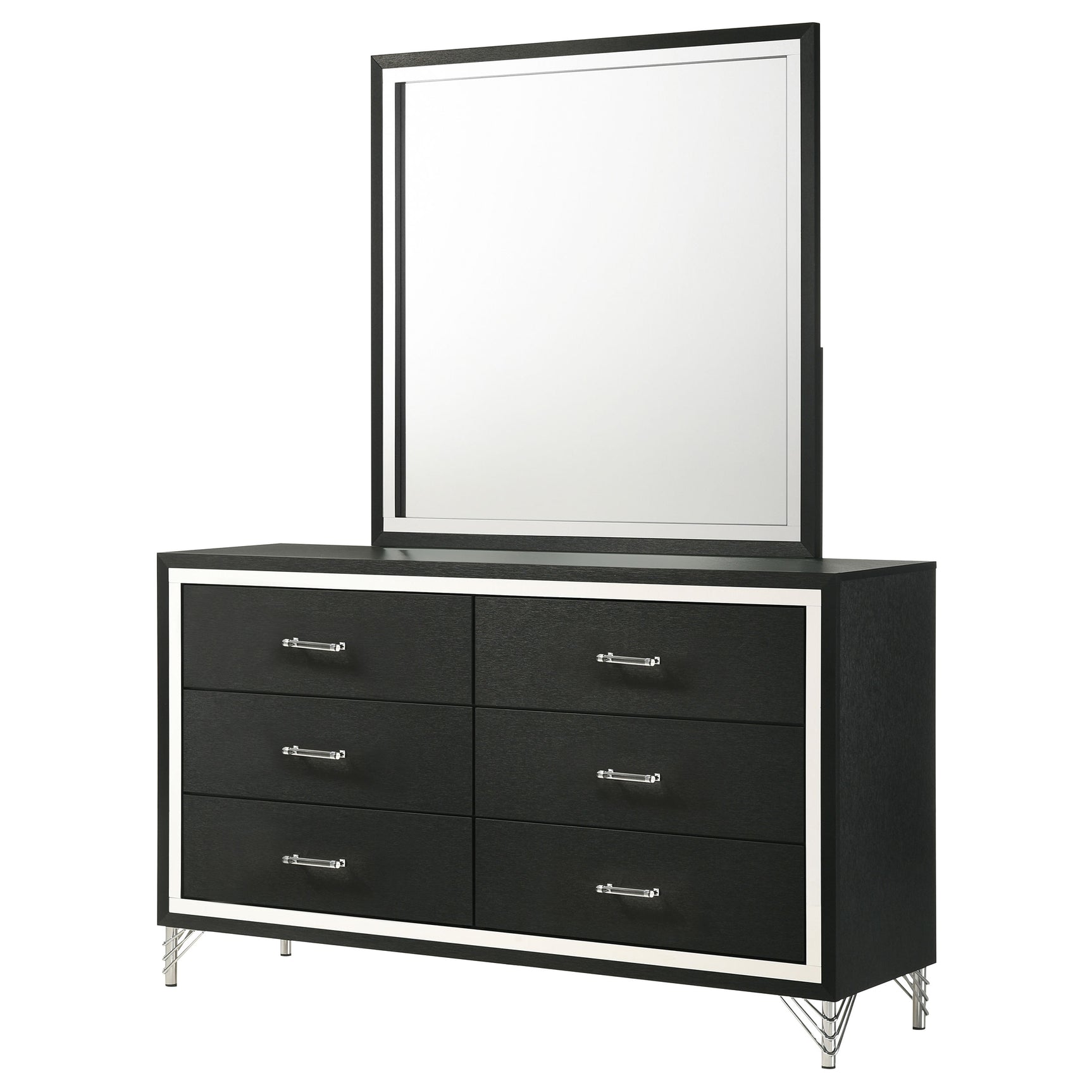Lucia 6-drawer Dresser and Mirror Black - Tampa Furniture Outlet