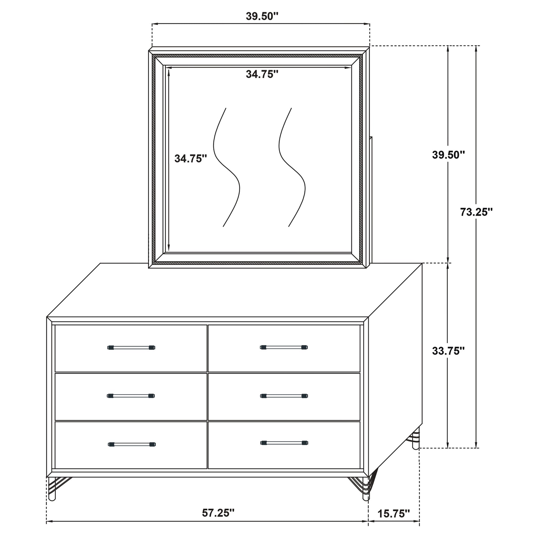 Lucia 6-drawer Dresser and Mirror Black - Tampa Furniture Outlet