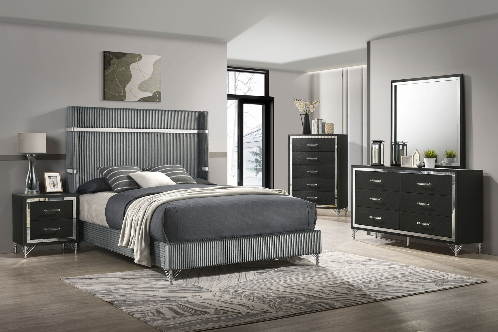 Lucia Dresser Mirror Black - Tampa Furniture Outlet