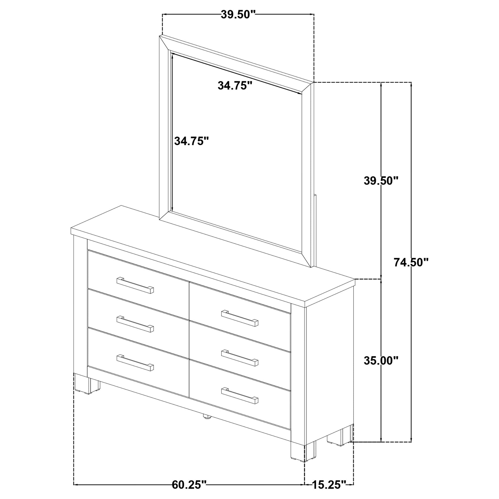 Oakglen 6-drawer Bedroom Dresser and Mirror Weathered Oak - Tampa Furniture Outlet