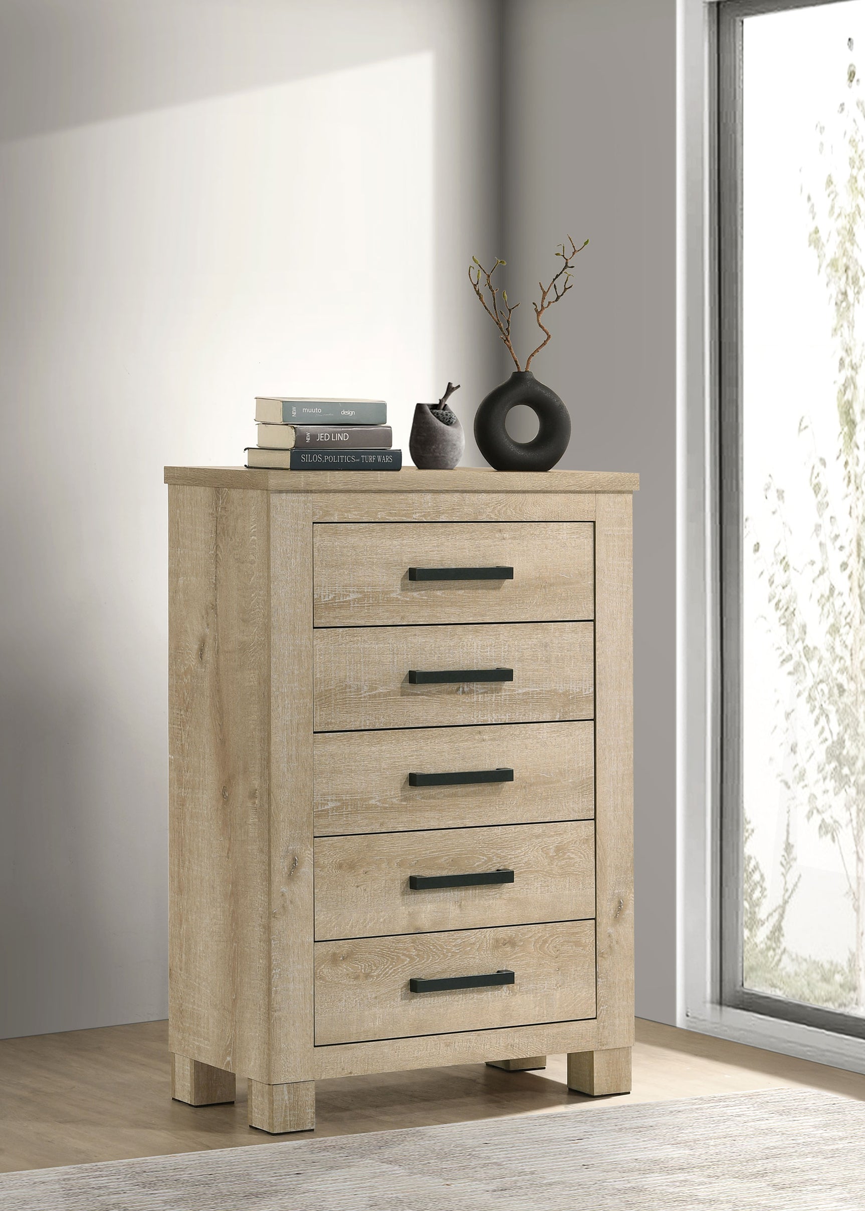 Oakglen 5-drawer Bedroom Chest of Drawers Weathered Oak - Tampa Furniture Outlet