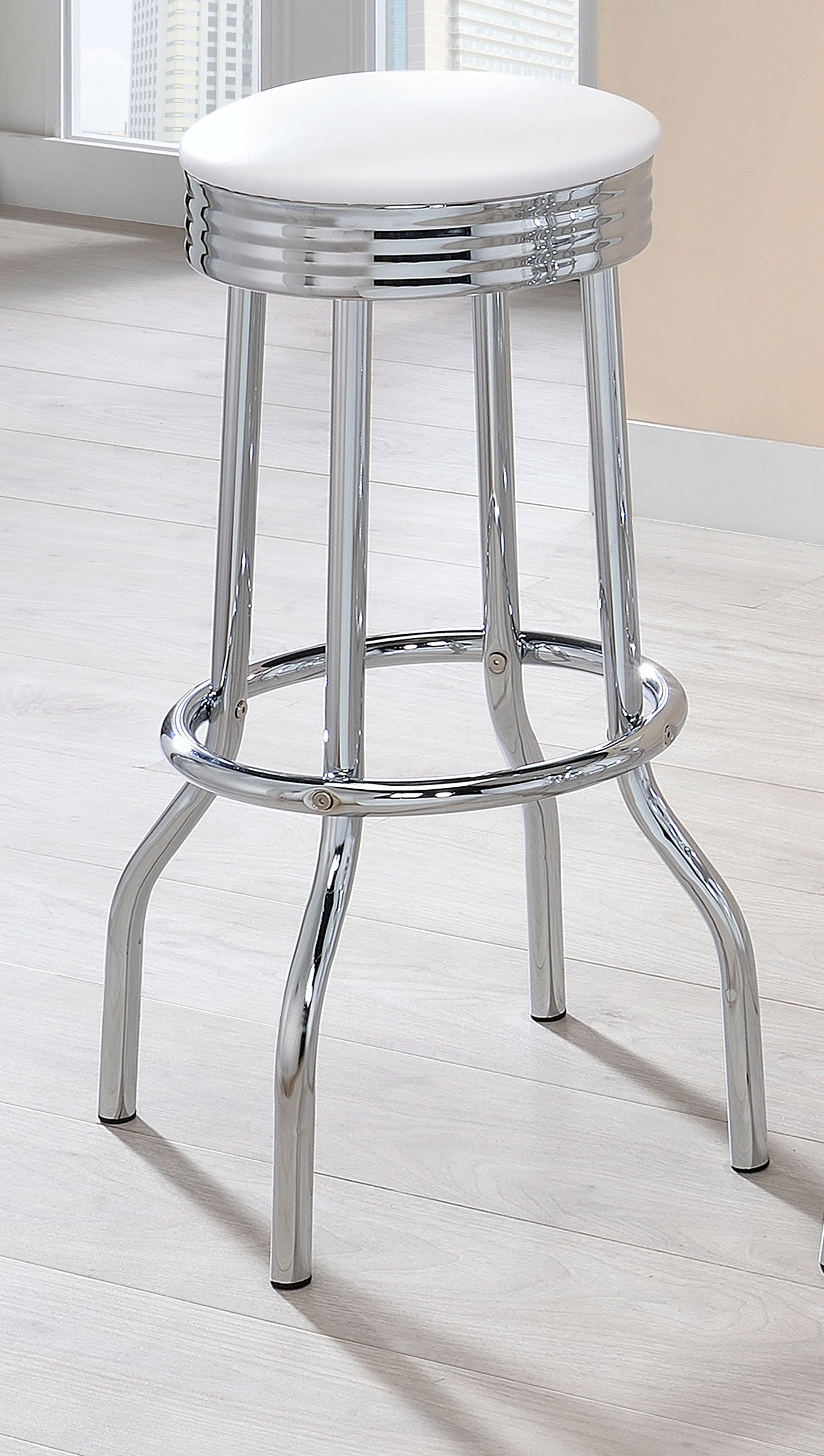 Retro Upholstered Metal Swivel Bar Stool White (Set of 2) - Tampa Furniture Outlet