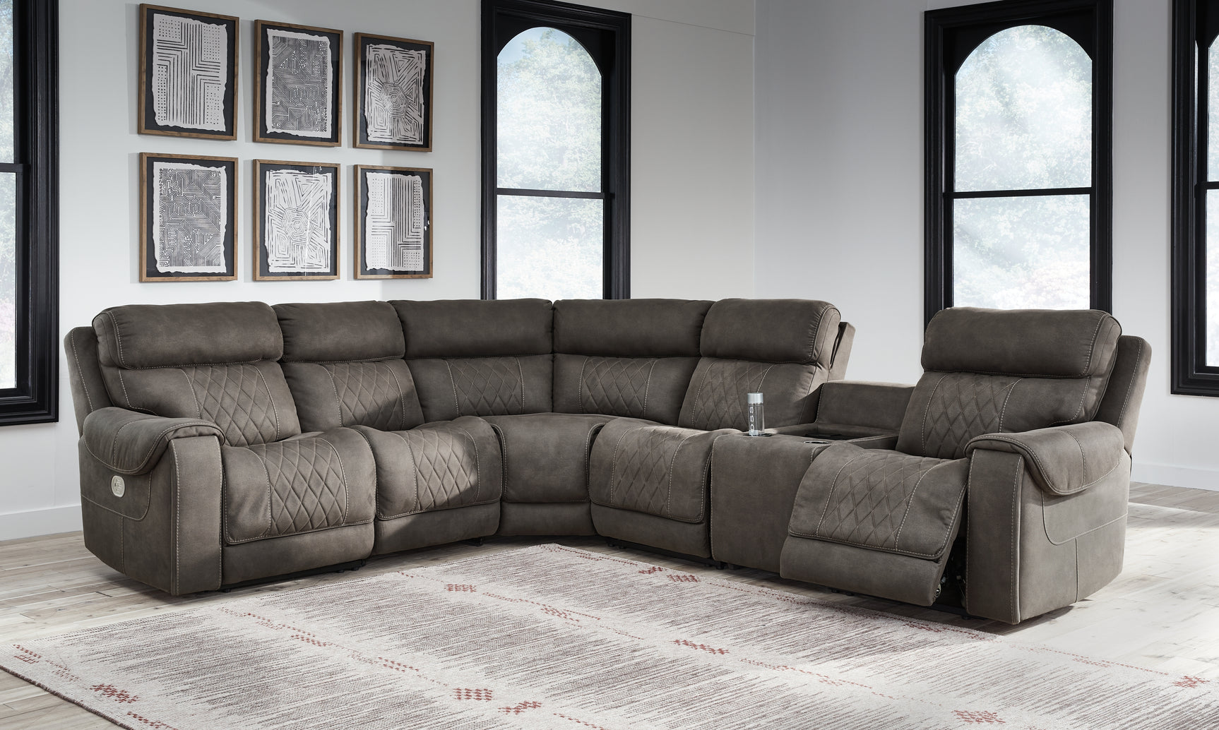 Tampa Furniture Outlet - Ashley Furniture - Hoopster Sectional - 6-Piece Power Reclining Sectional / Gunmetal - 23703S5