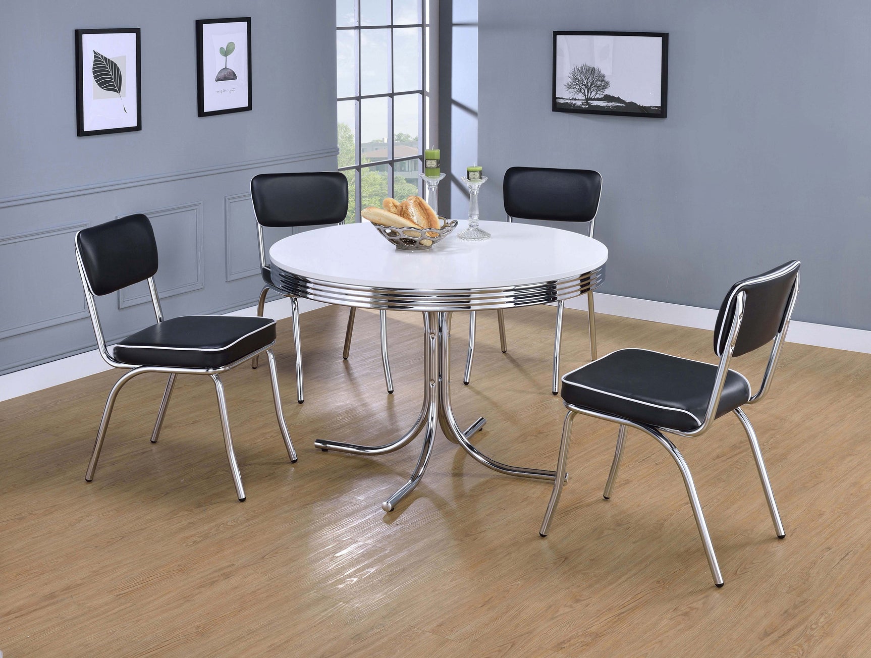 Tampa Furniture Outlet - Coaster - Retro 5-piece Round Dining Table Set White and Black - 2388-S5