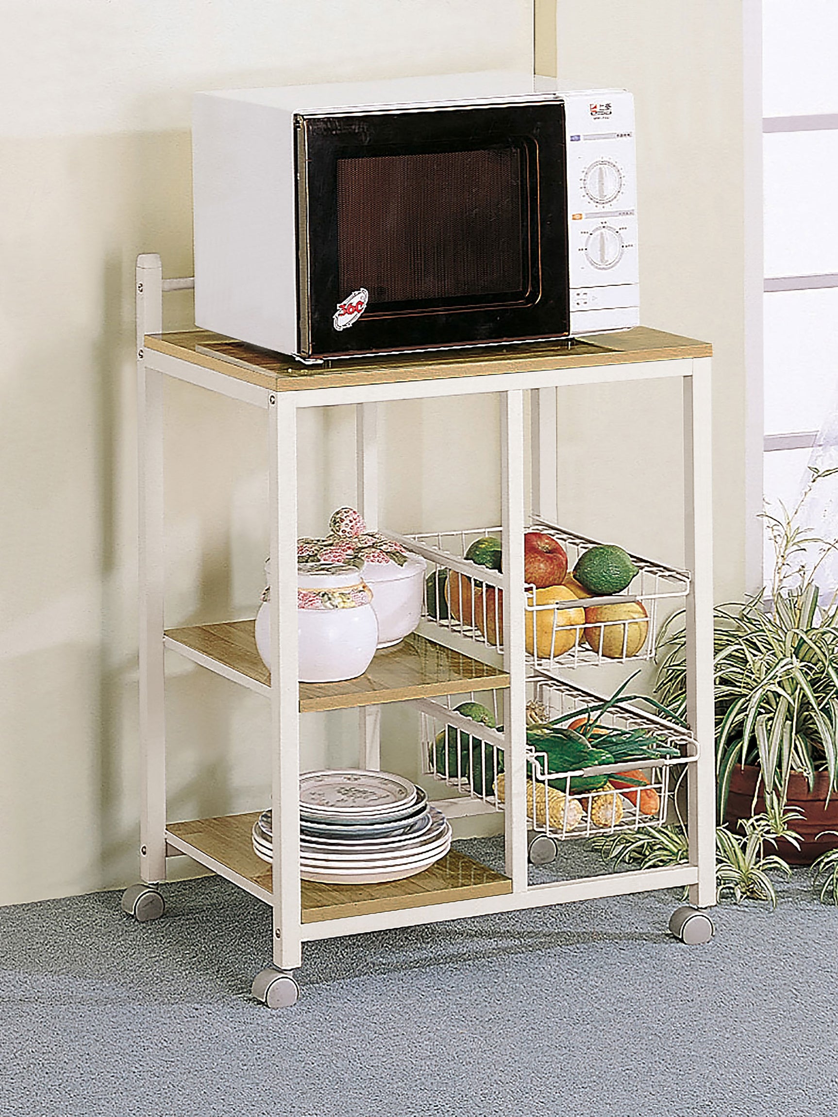 Kelvin 2-shelf Mobile Kitchen Cart Natural Brown and White - Tampa Furniture Outlet
