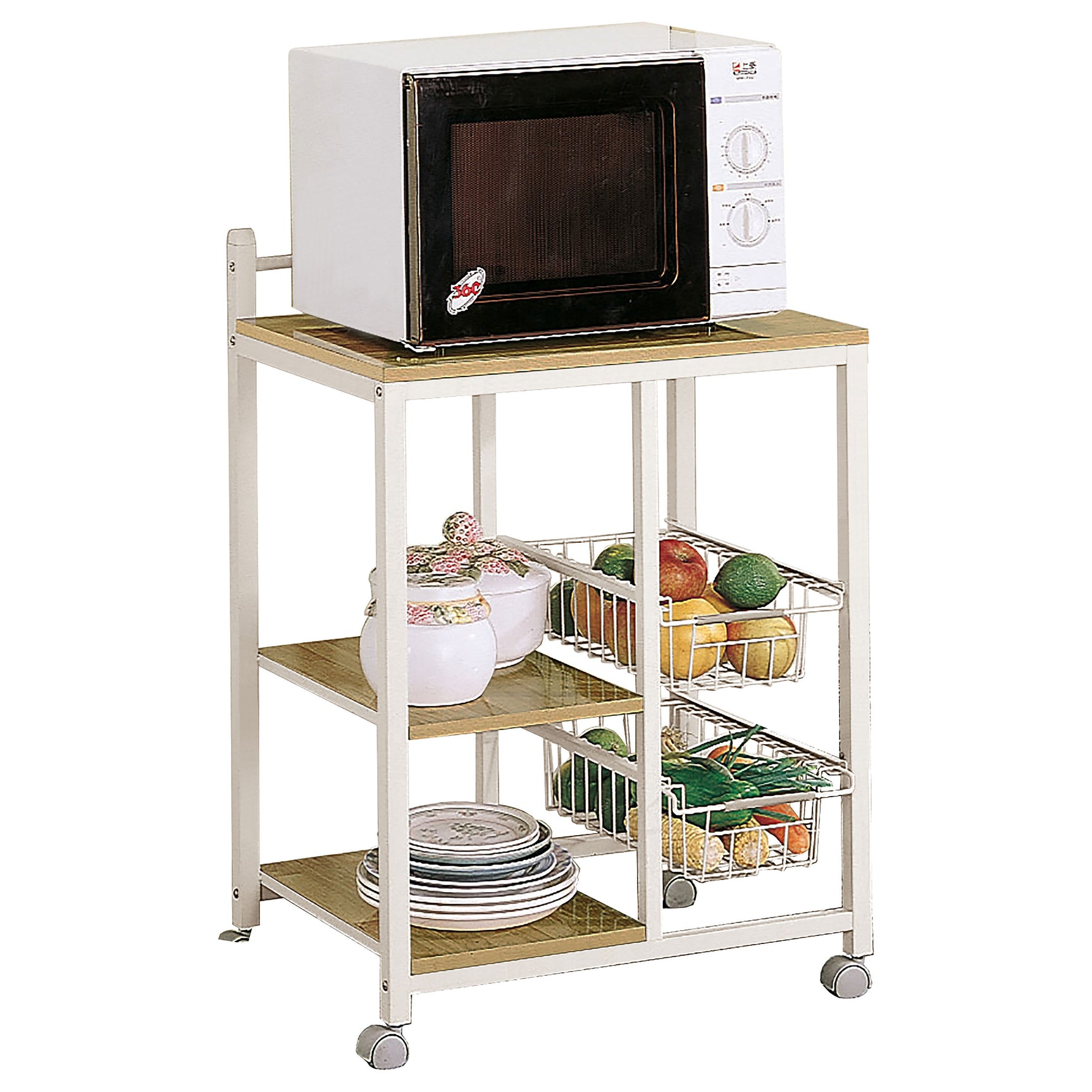 Tampa Furniture Outlet - Coaster - Kelvin 2-shelf Mobile Kitchen Cart Natural Brown and White - 2506