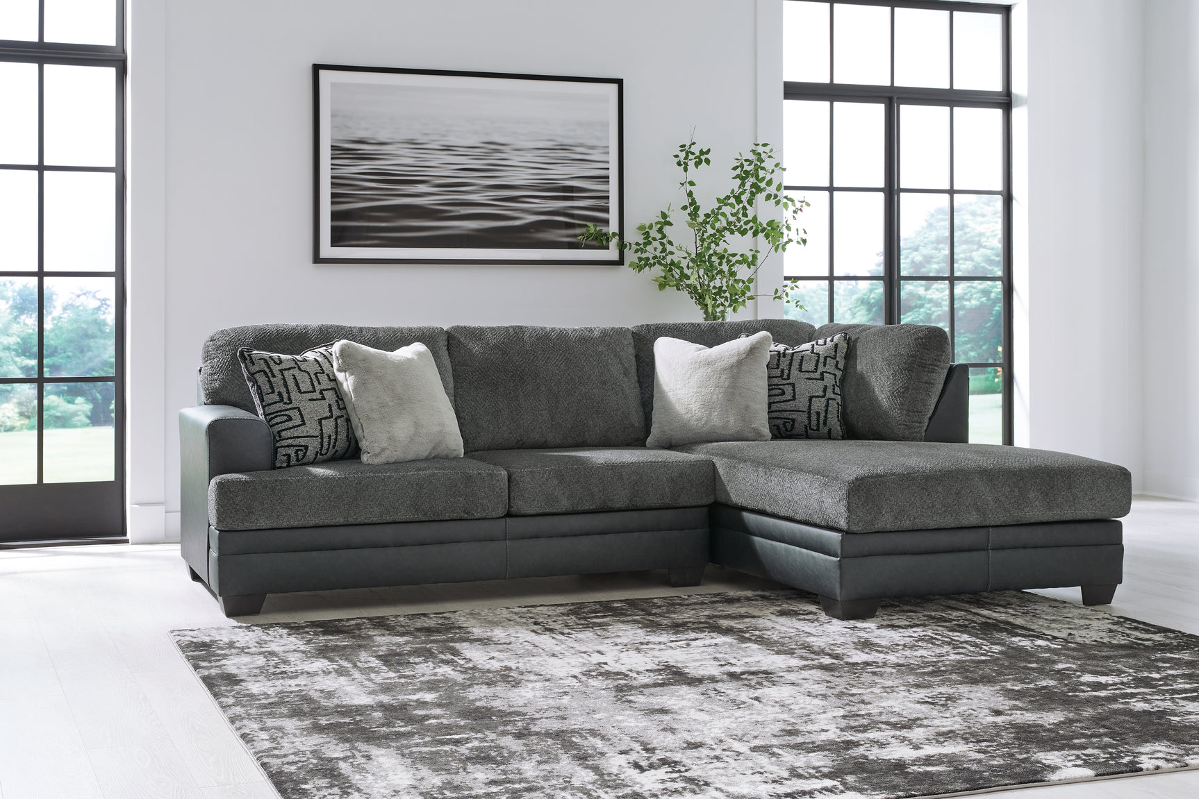 Tampa Furniture Outlet - Ashley Furniture - Brixley Pier Sectional - RAF 2-Piece Sectional with Chaise / Graphite - 29906S1