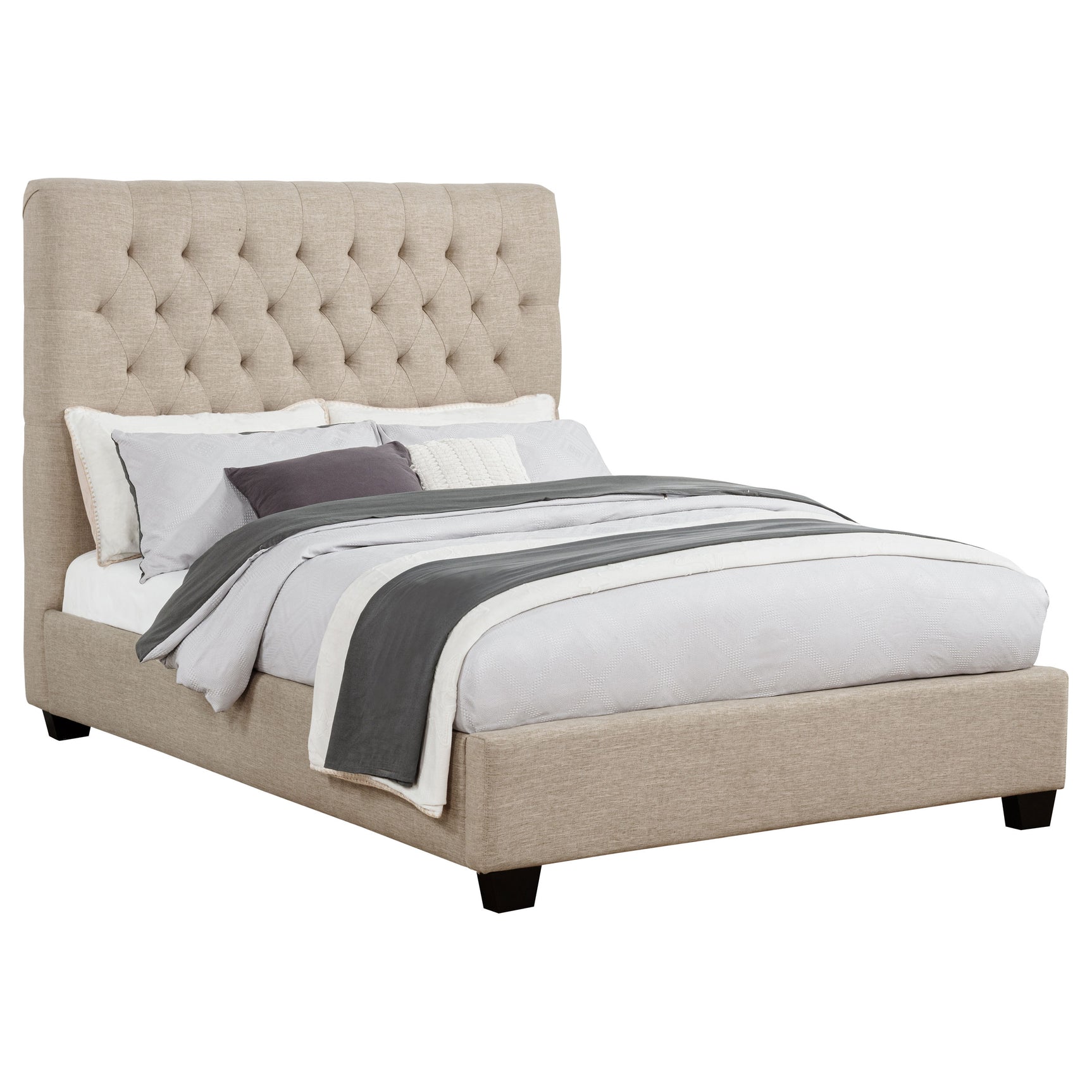 Chloe Upholstered Full Panel Bed Oatmeal - Tampa Furniture Outlet