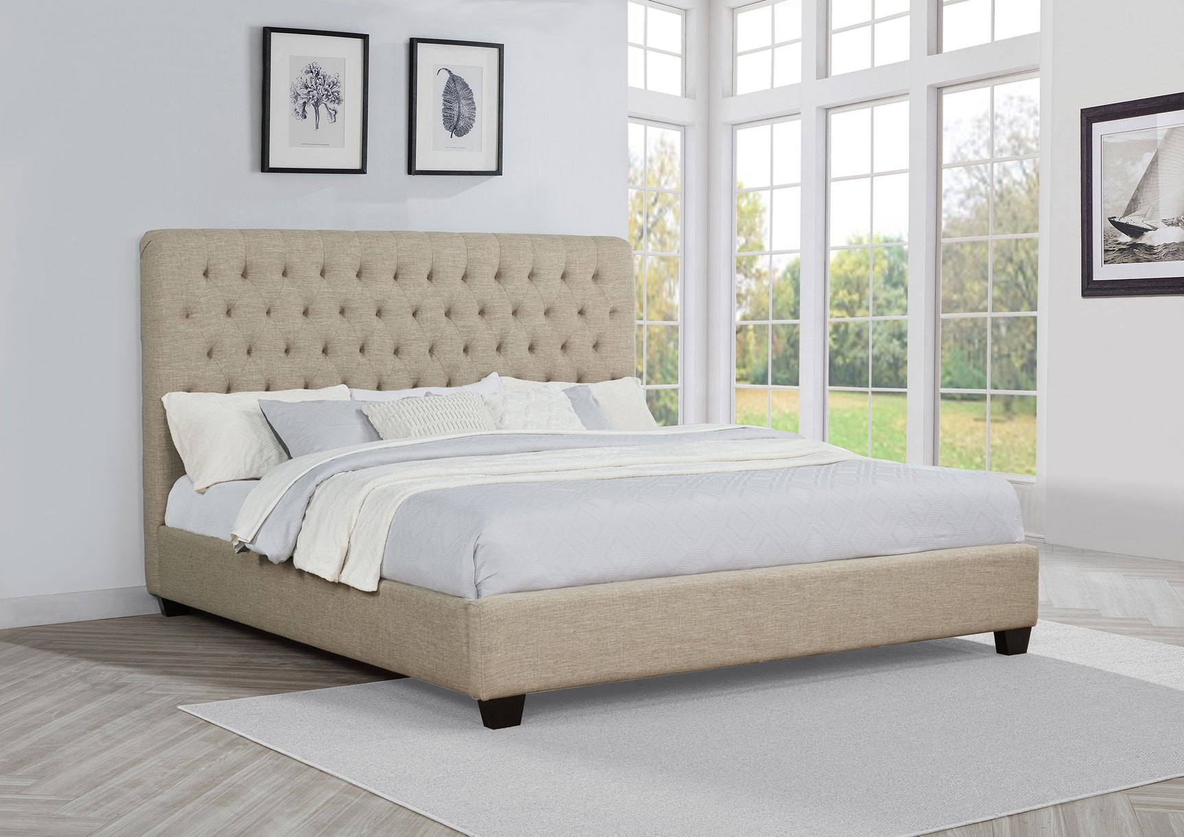 Chloe Upholstered Eastern King Panel Bed Oatmeal - Tampa Furniture Outlet