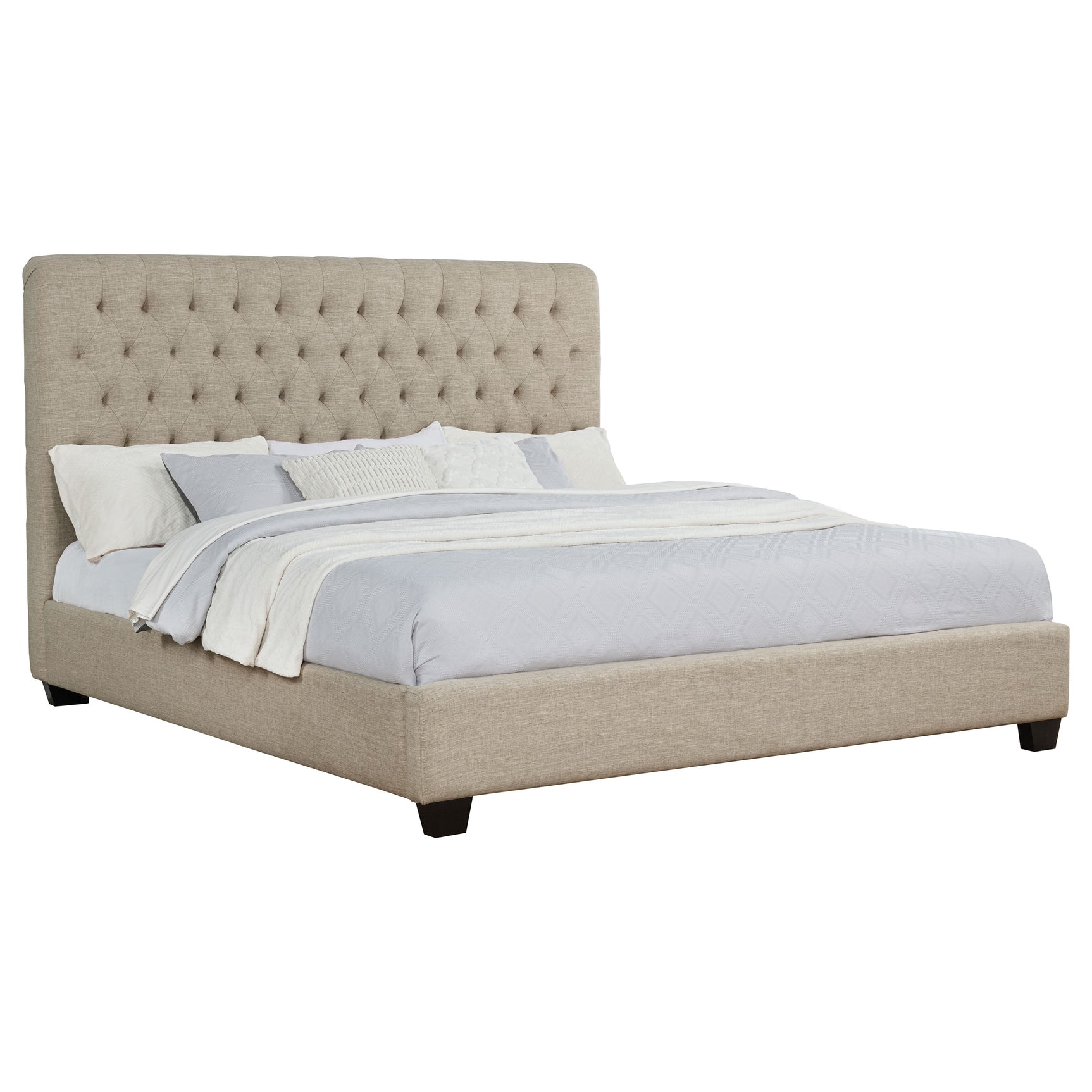 Chloe Upholstered Eastern King Panel Bed Oatmeal - Tampa Furniture Outlet
