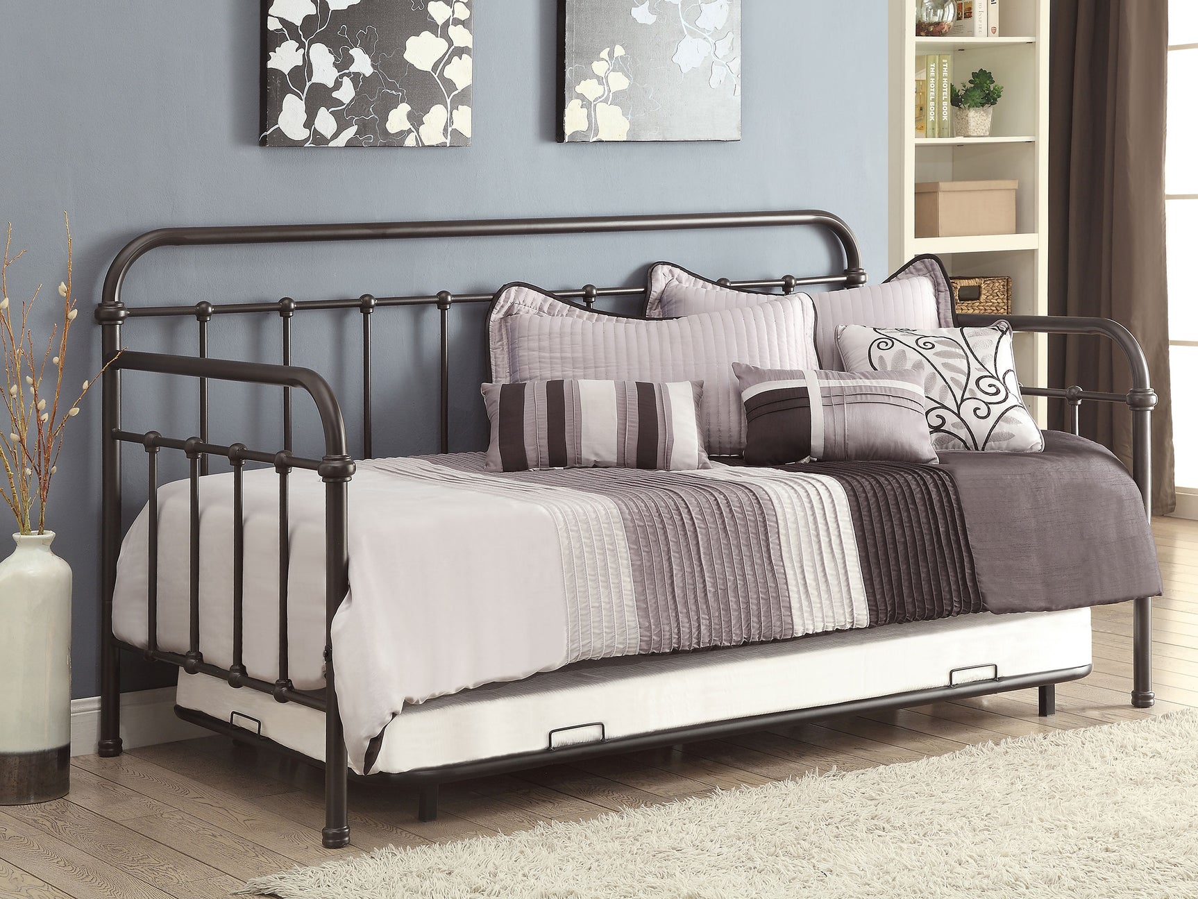 Livingston Metal Twin Daybed with Trundle Dark Bronze - Tampa Furniture Outlet