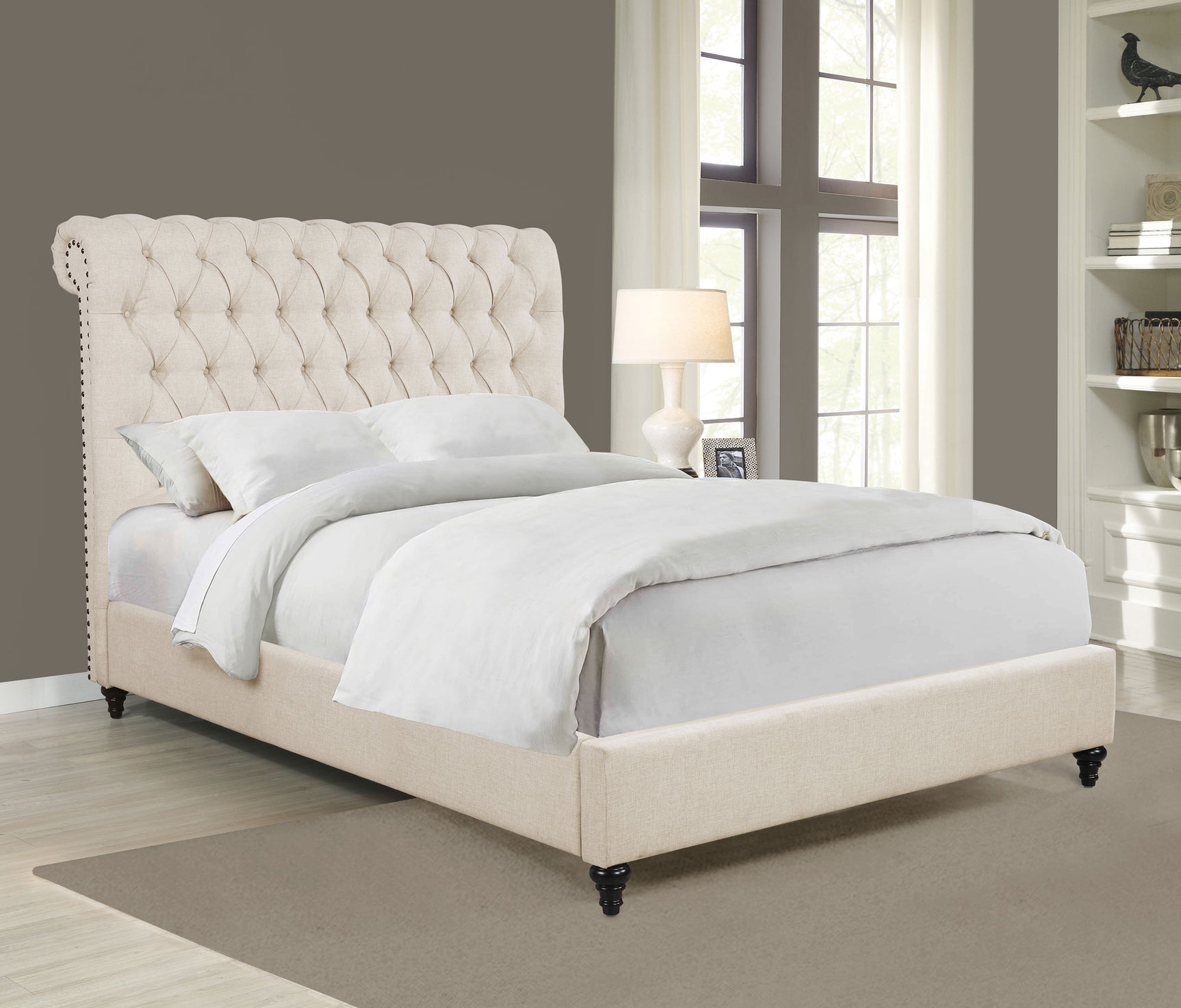 Devon 57-inch Upholstered Eastern King Panel Bed Beige - Tampa Furniture Outlet