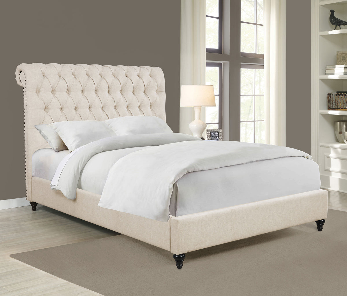 Devon 57-inch Upholstered Queen Panel Bed Beige