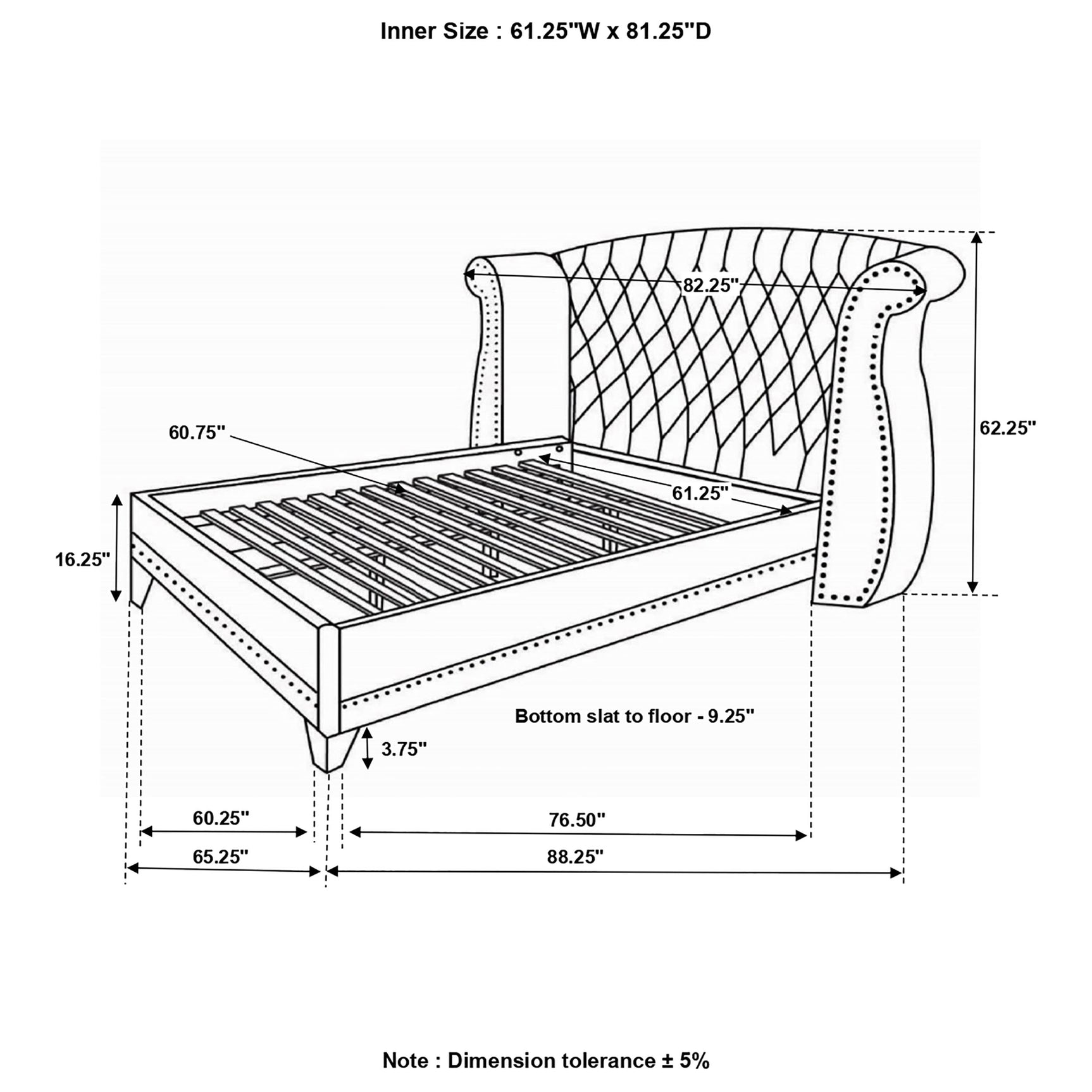 Barzini Upholstered Queen Wingback Bed Black - Tampa Furniture Outlet