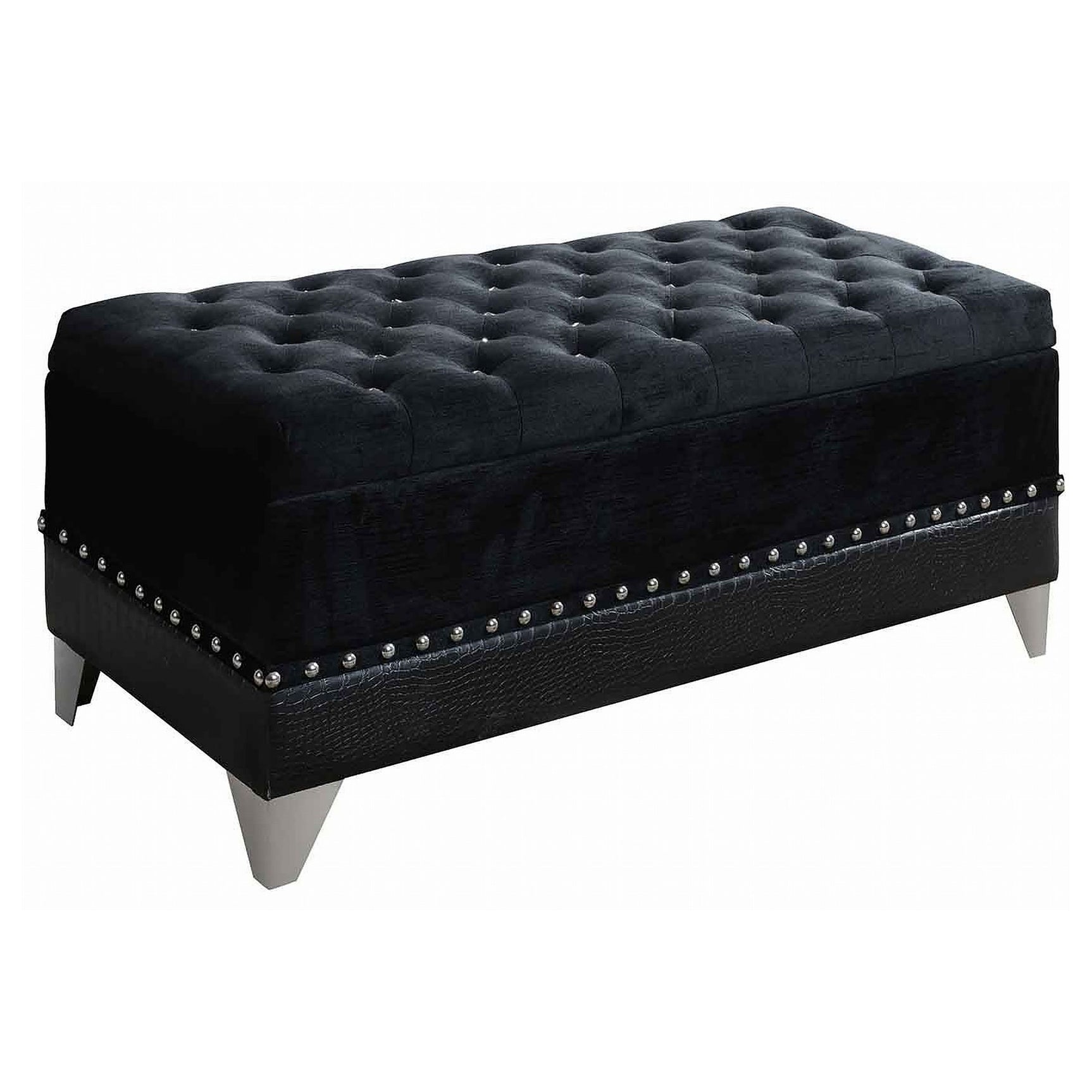 Tampa Furniture Outlet - Coaster - Barzini Velvet Upholstered Tufted Storage Bench Black - 300644
