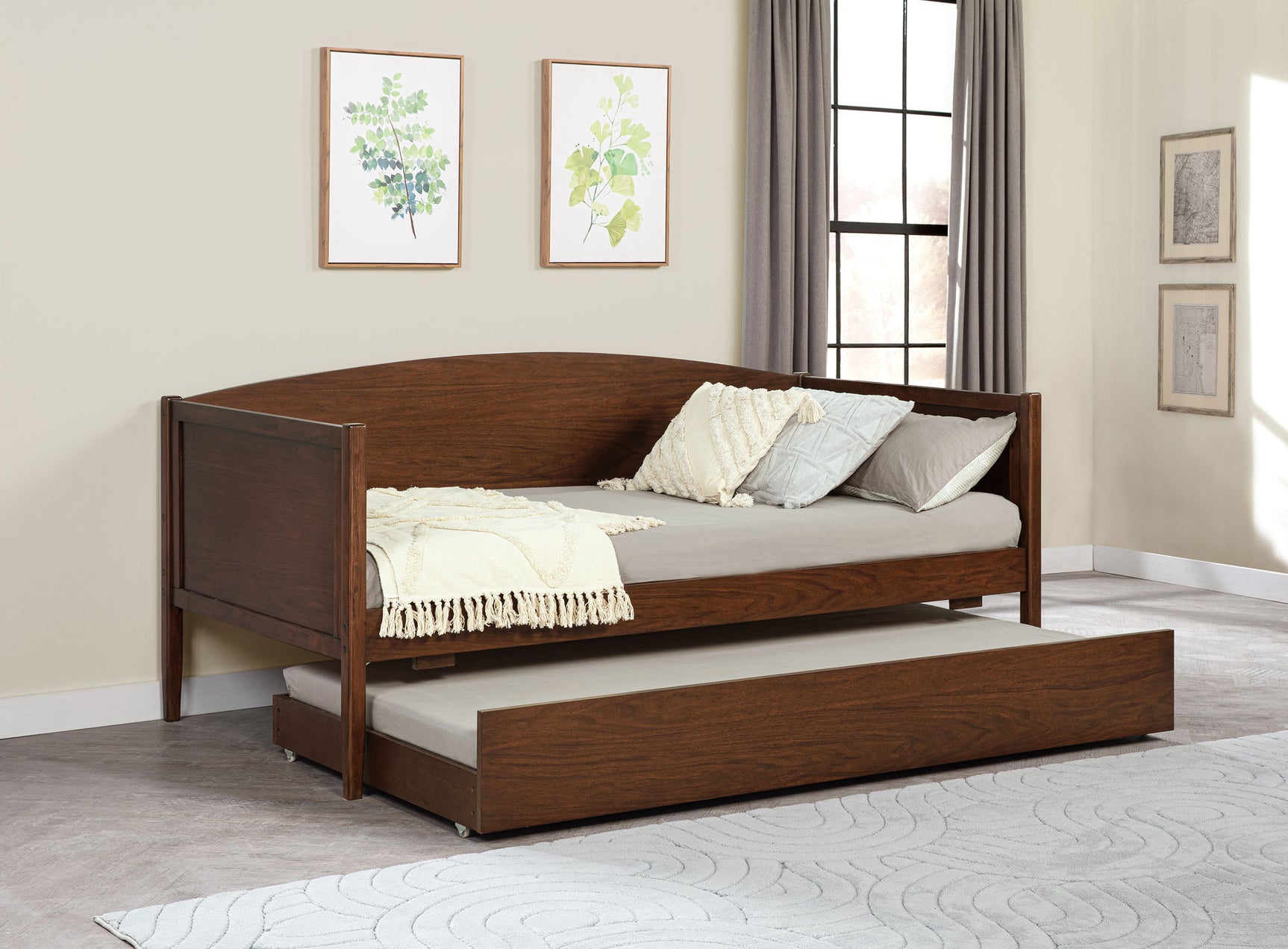 Bozeman Wood Twin Daybed With Trundle Medium Walnut - Tampa Furniture Outlet