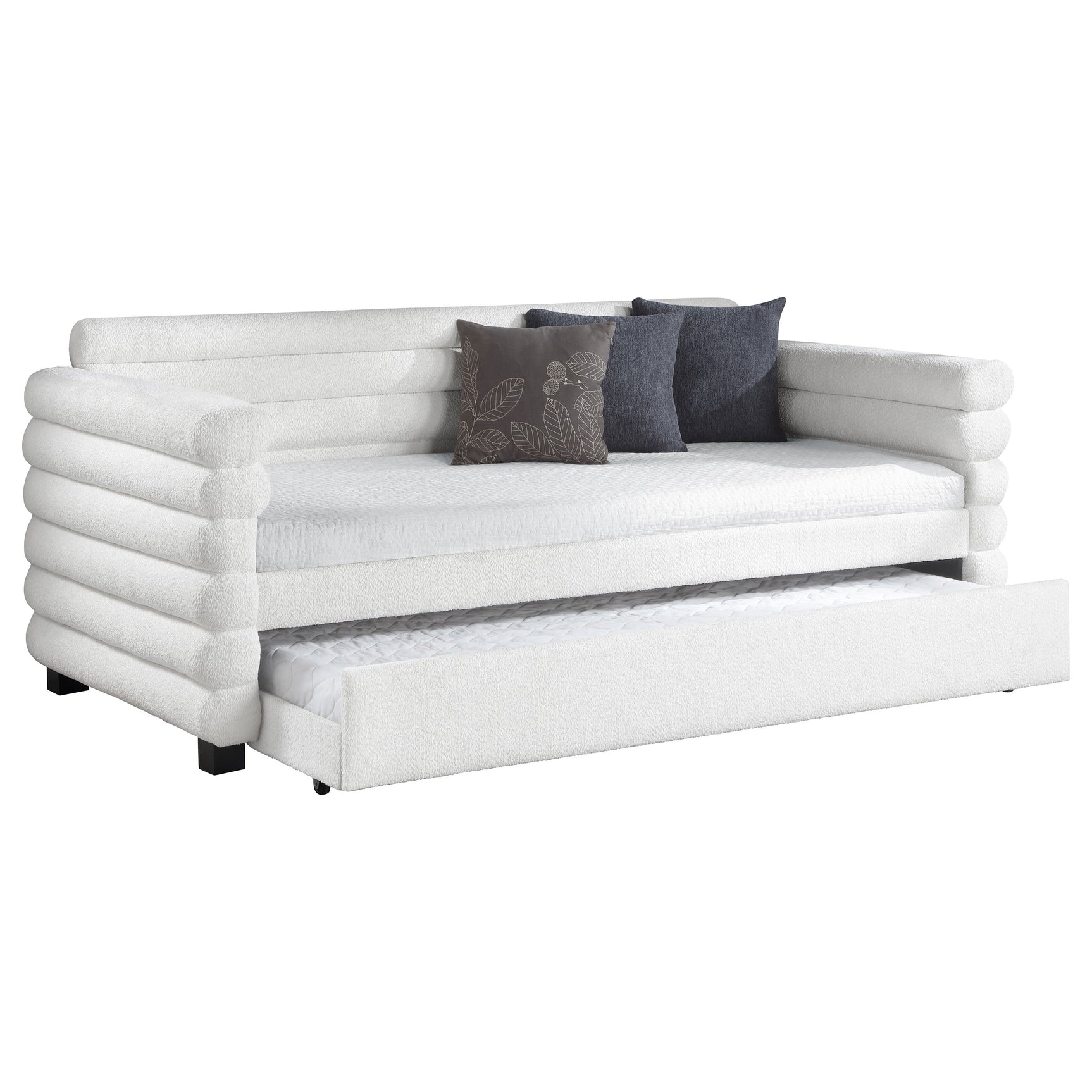 Patricia Boucle Upholstered Twin Day Bed with Trundle White - Tampa Furniture Outlet