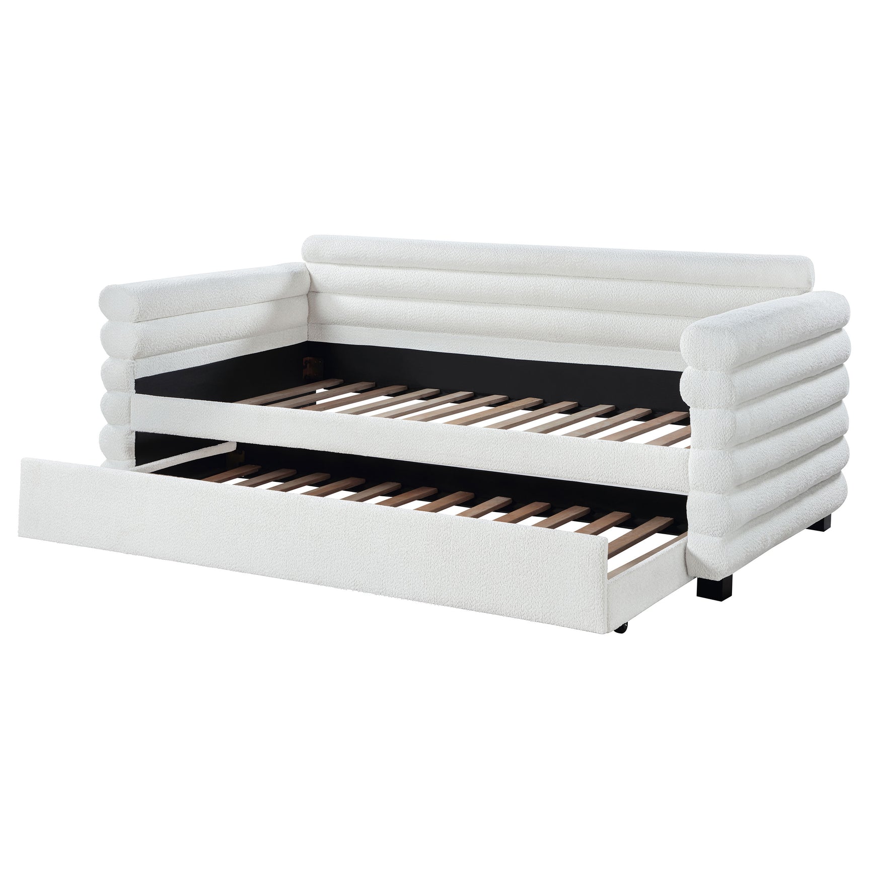 Patricia Boucle Upholstered Twin Day Bed with Trundle White - Tampa Furniture Outlet