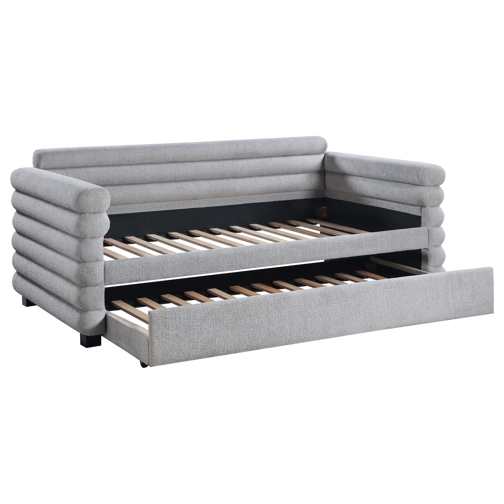 Tampa Furniture Outlet - Coaster - Patricia Boucle Upholstered Twin Day Bed with Trundle Grey - 300718