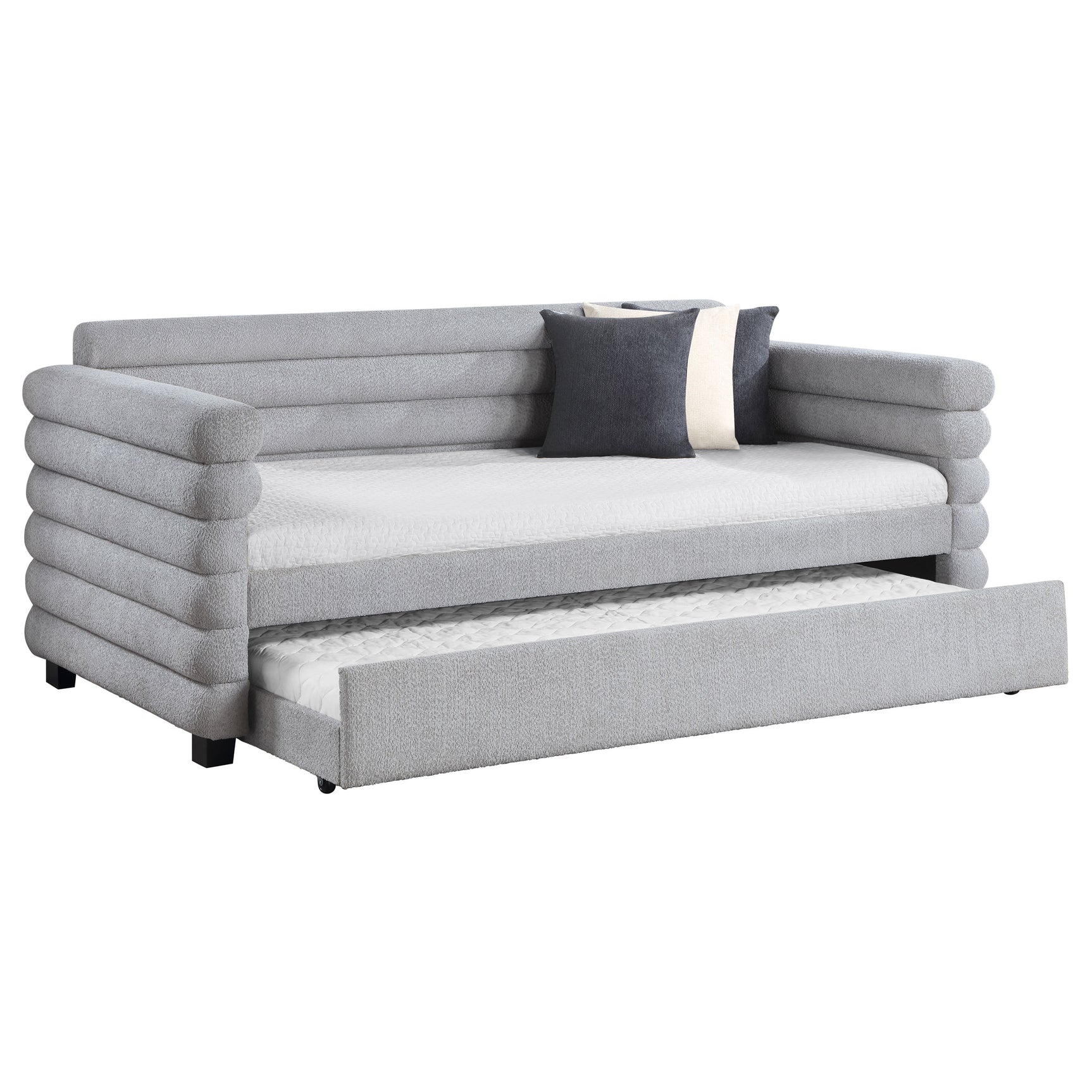 Patricia Boucle Upholstered Twin Day Bed with Trundle Grey - Tampa Furniture Outlet