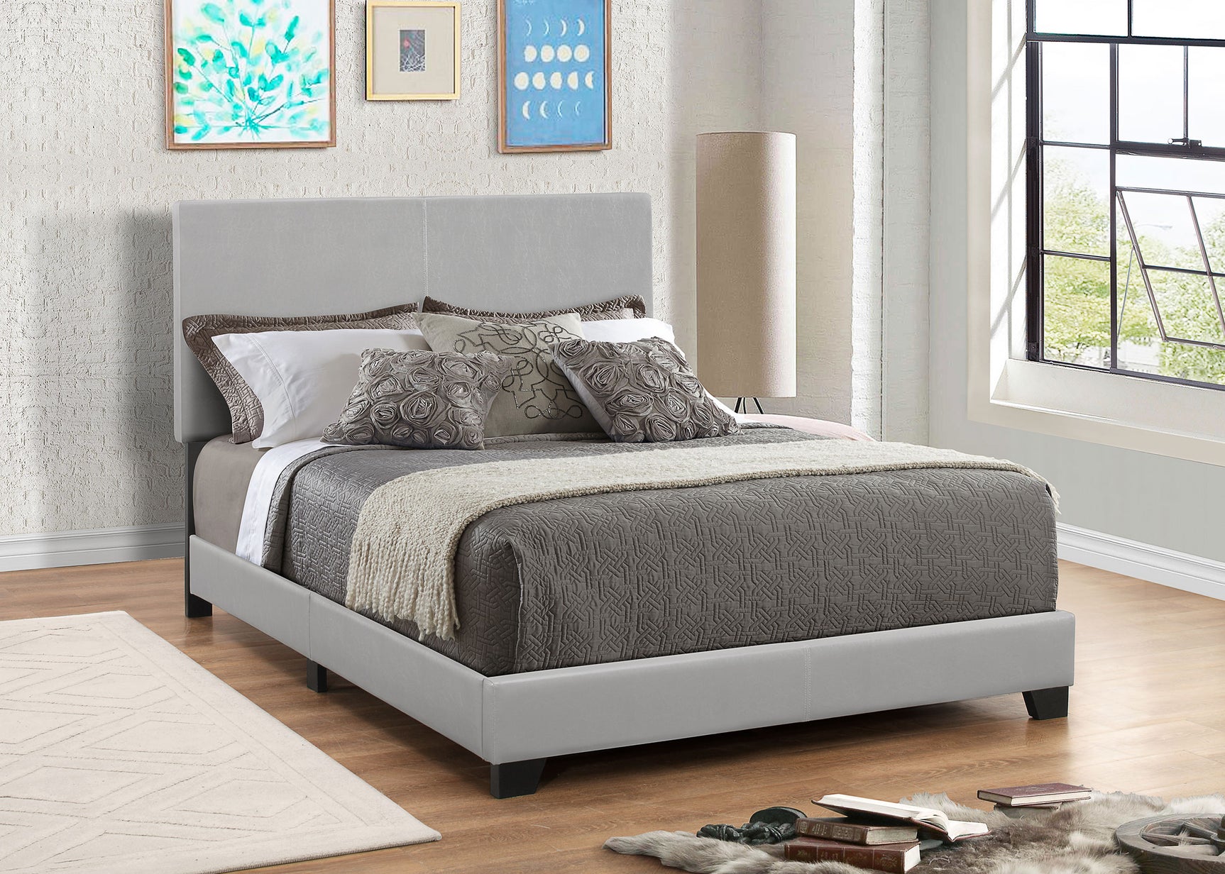 Dorian Faux Leather Upholstered Eastern King Panel Bed Grey - Tampa Furniture Outlet