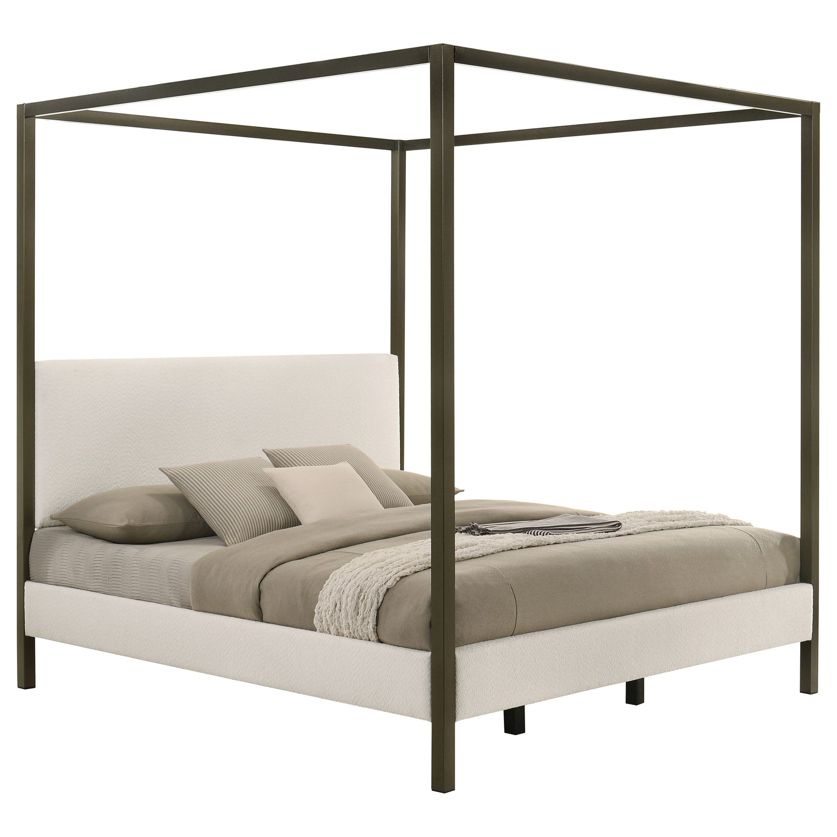 Monroe Upholstered Eastern King Canopy Bed Vanilla - Tampa Furniture Outlet