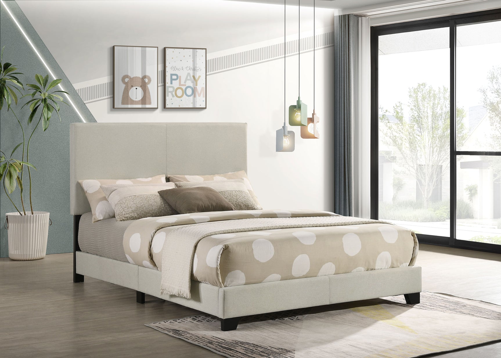 Dorian Fabric Upholstered Full Panel Bed Cream - Tampa Furniture Outlet