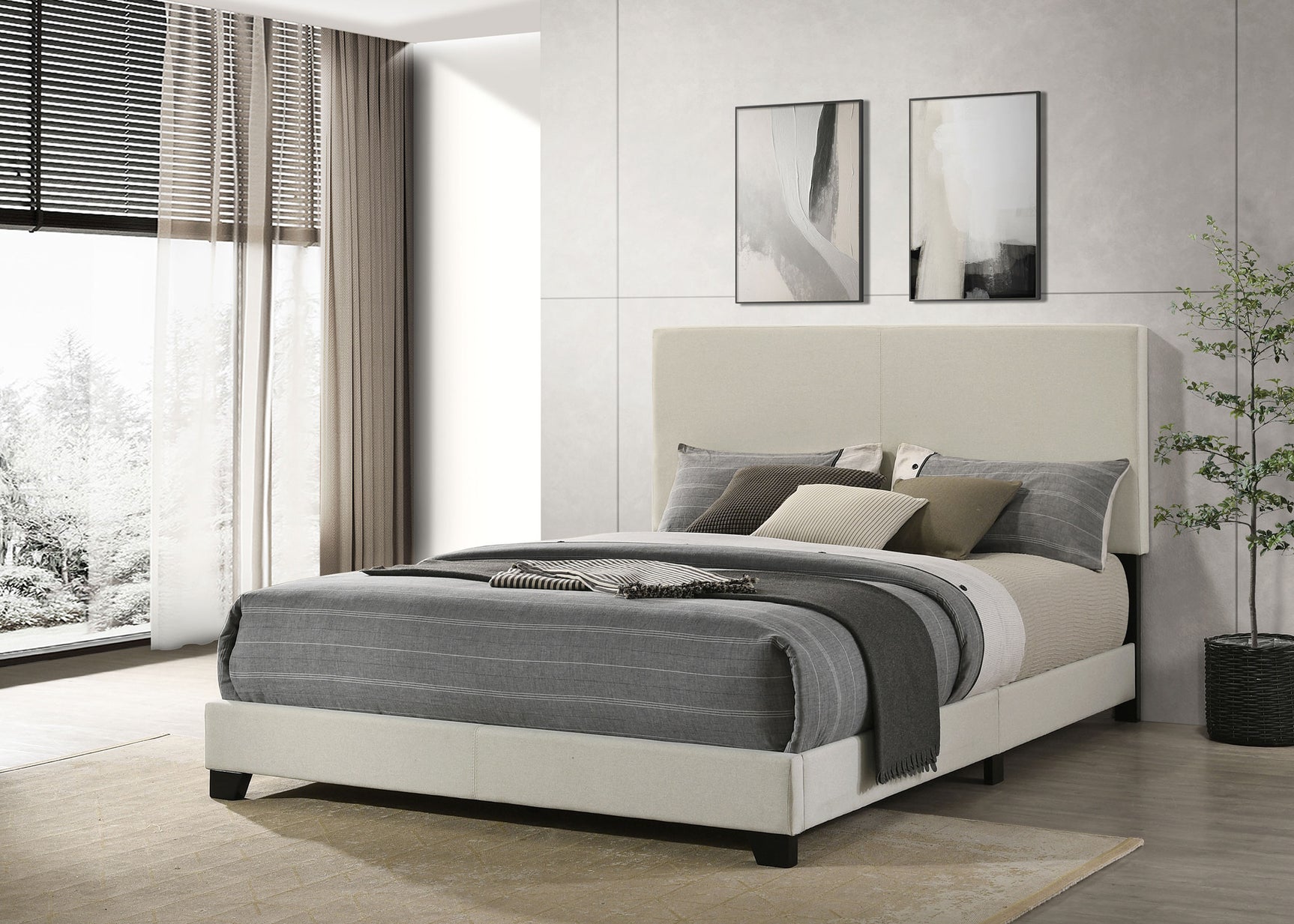 Dorian Fabric Upholstered Queen Panel Bed Cream - Tampa Furniture Outlet