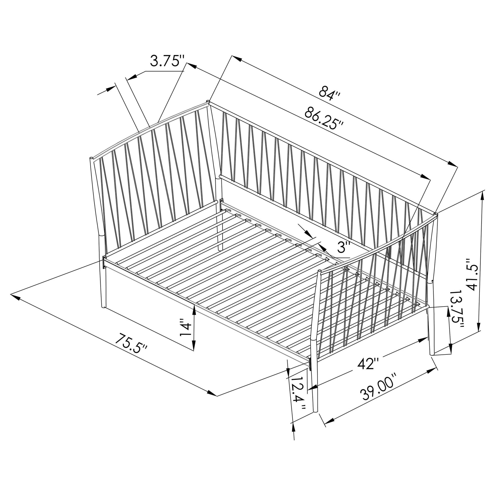 Richland Metal Twin Daybed Bed Frame Matte Black - Tampa Furniture Outlet