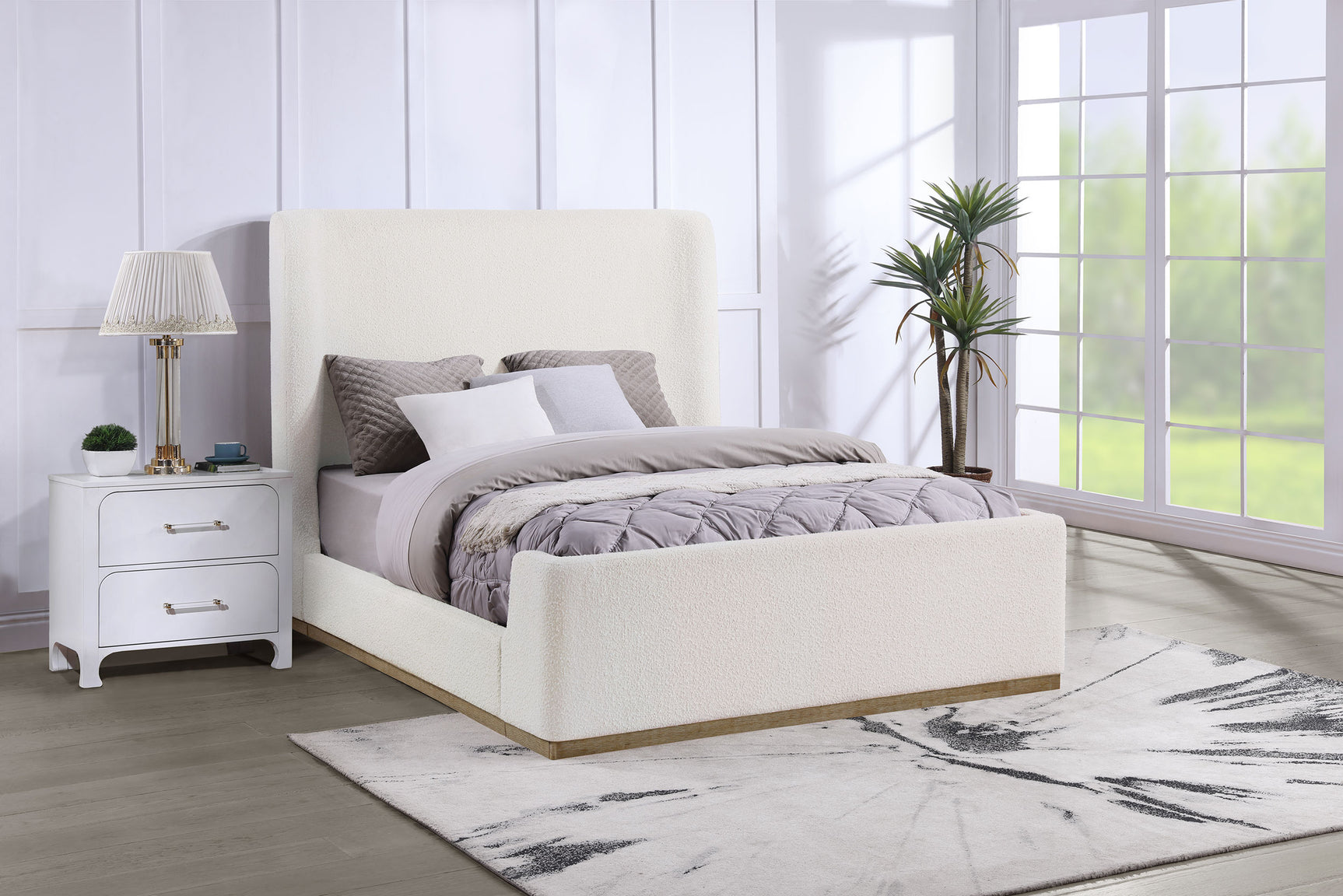 Nala Upholstered Queen Sleigh Bed Cream - Tampa Furniture Outlet